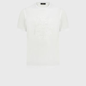 تي شيرت مطرز بتطريز الأسد الكبير - أبيض