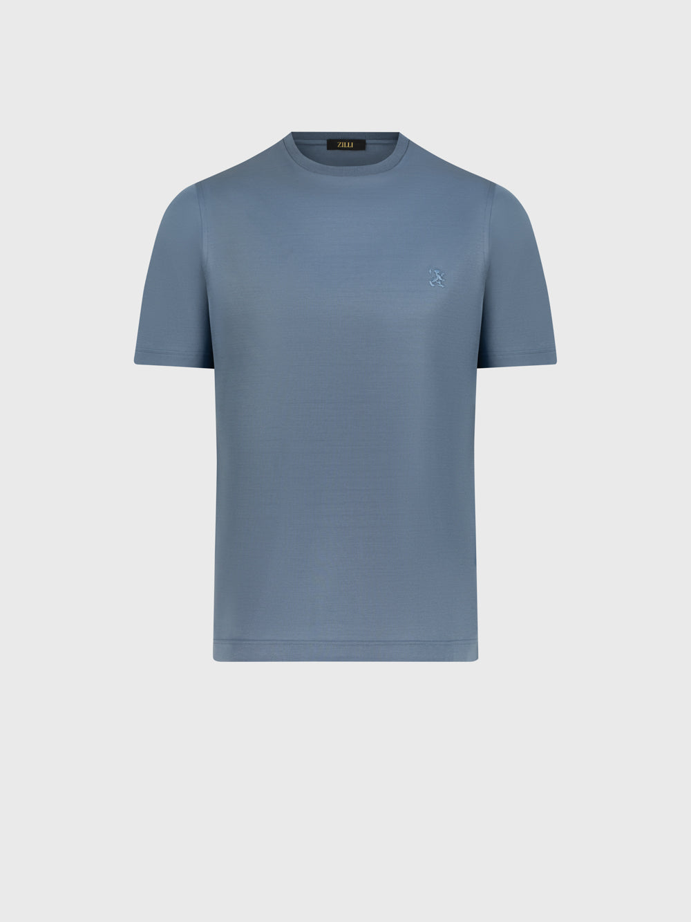 تي شيرت مطرز بتطريز الأسد على الصدر - أزرق دخاني