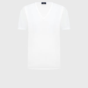 تي شيرت برقبة على شكل حرف V أحادي اللون - أبيض