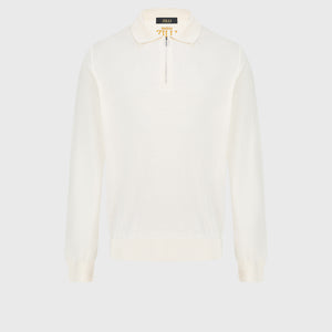 بلوزة بولو من الصوف 100٪ بنصف سحاب – بلون أشقر فاتح