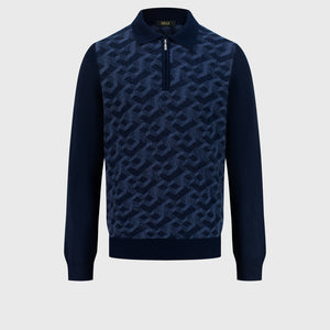 كنزة بسترة بفتحة نصف سحابة جرافيك - كحلي غامق