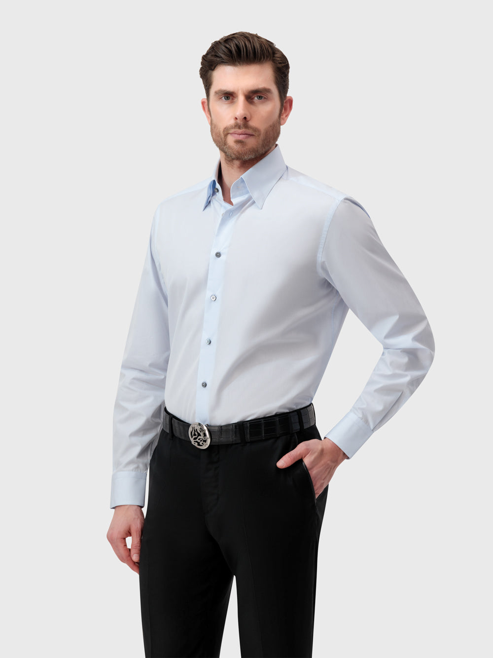 قميص كلاسيكي رسمي كلاسيكي بغرزة واحدة - أزرق سماوي