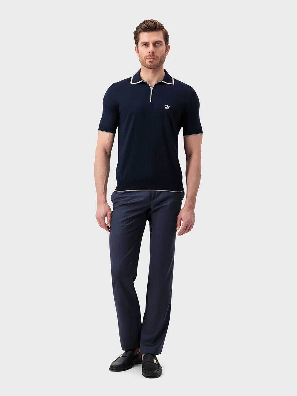 بولو بولو "ليون بيكيه" من الحرير والقطن المحبوك - أزرق كحلي