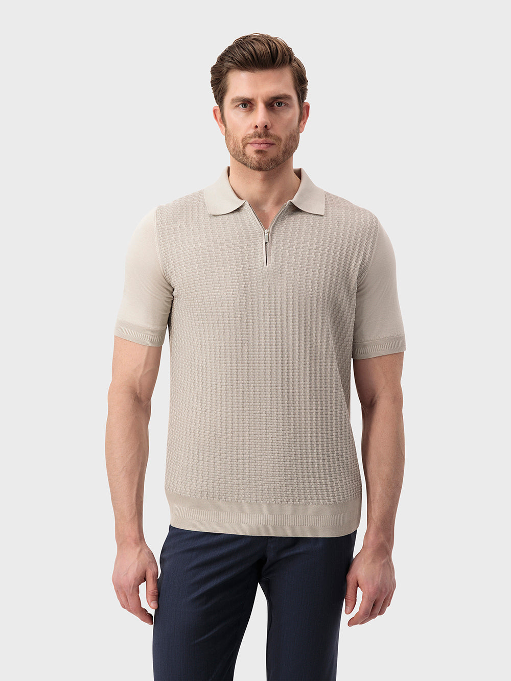 بولو بولو "مستطيل" من الحرير والقطن المحبوك بتفاصيل جلد التمساح - باهت اللون