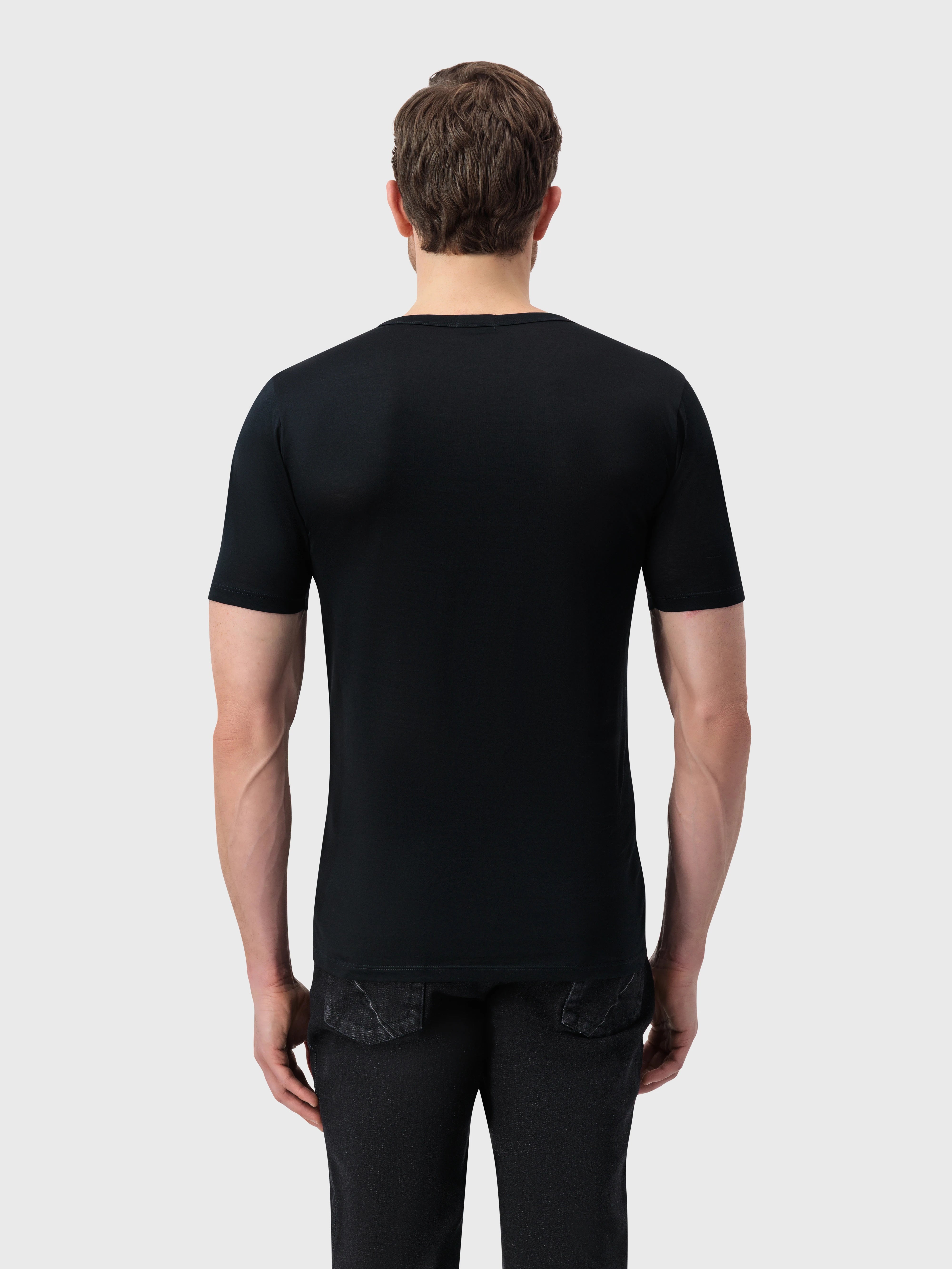 تي شيرت برقبة على شكل حرف V أحادي اللون - أسود