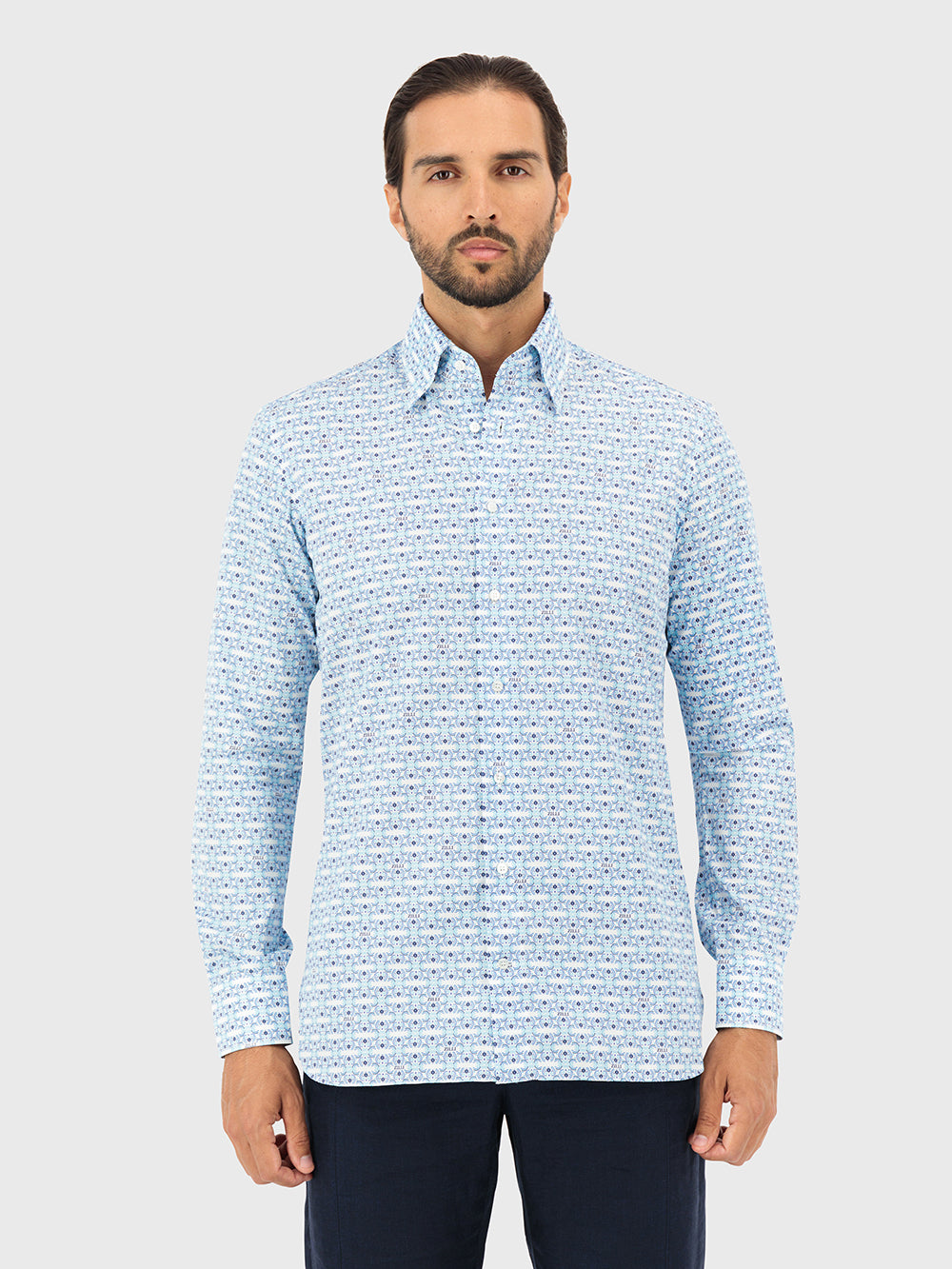 قميص قطن مطبوع بيزلي بأكمام طويلة