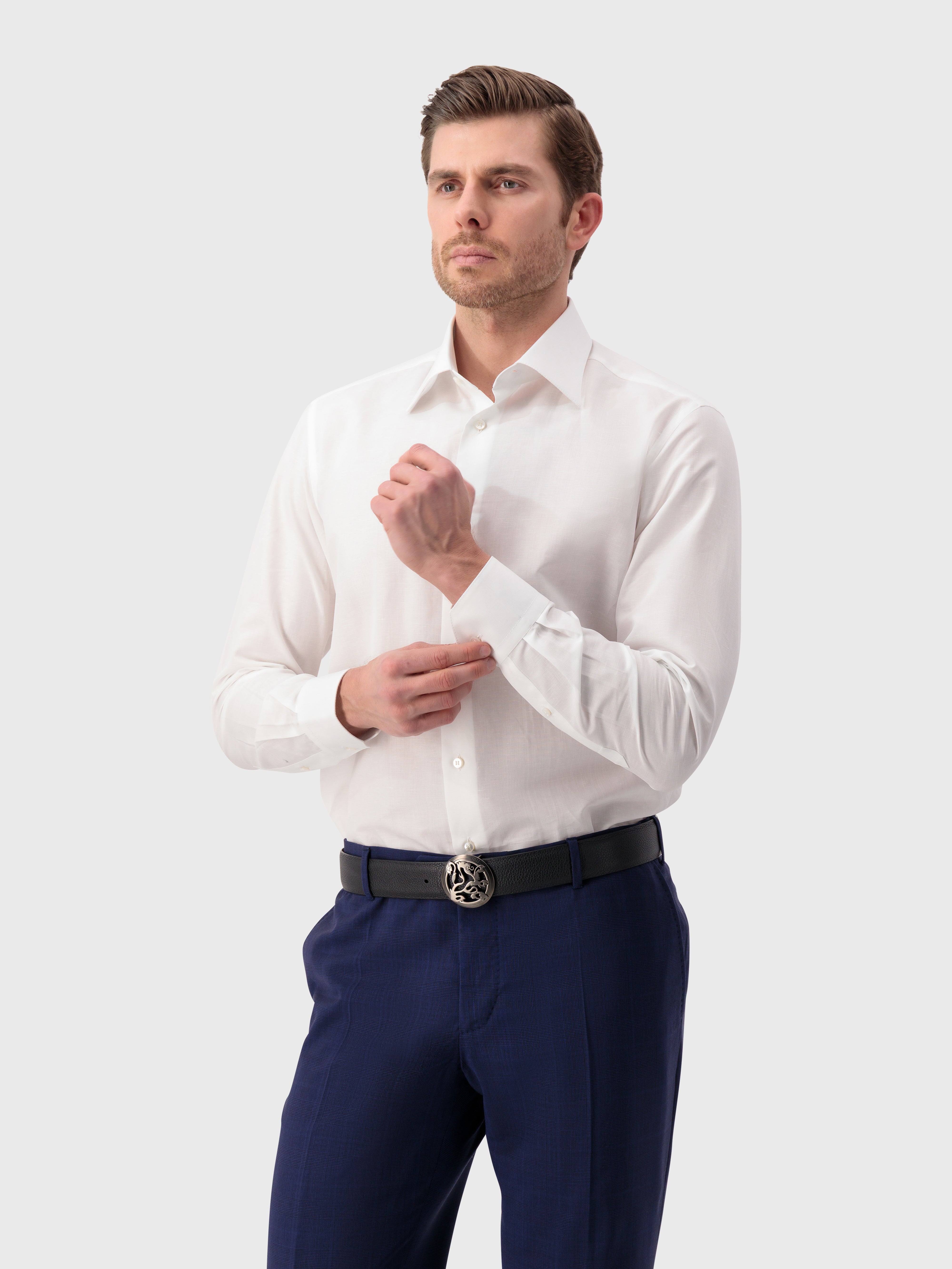 حزام من جلد العجل المحبب من جلد العجل المحبب بالروثينيوم - أسود