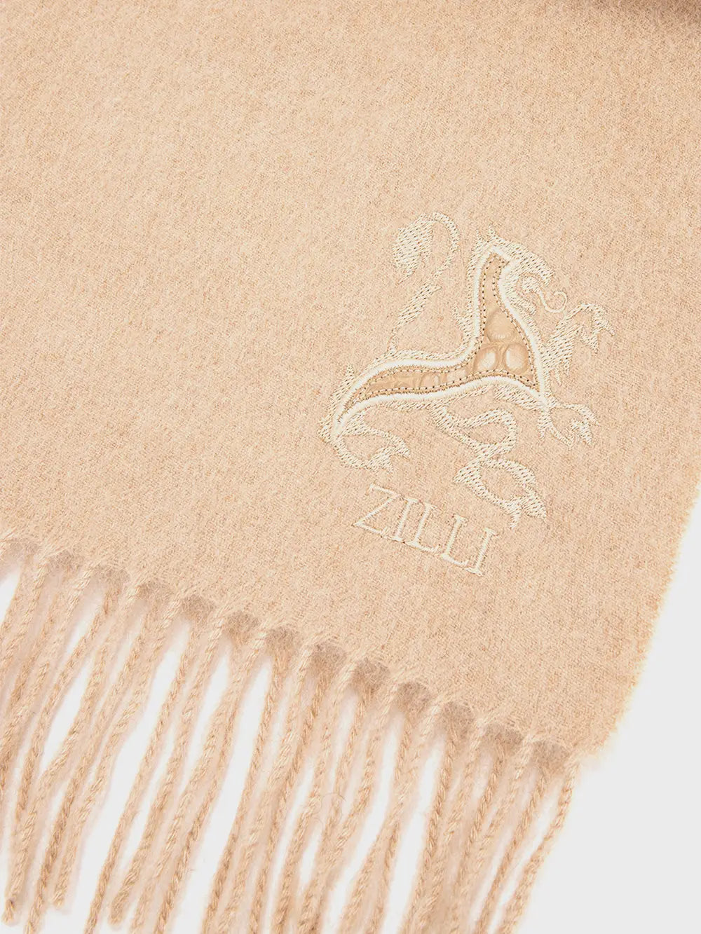 Fringed Scarf with Lion Embroidery
