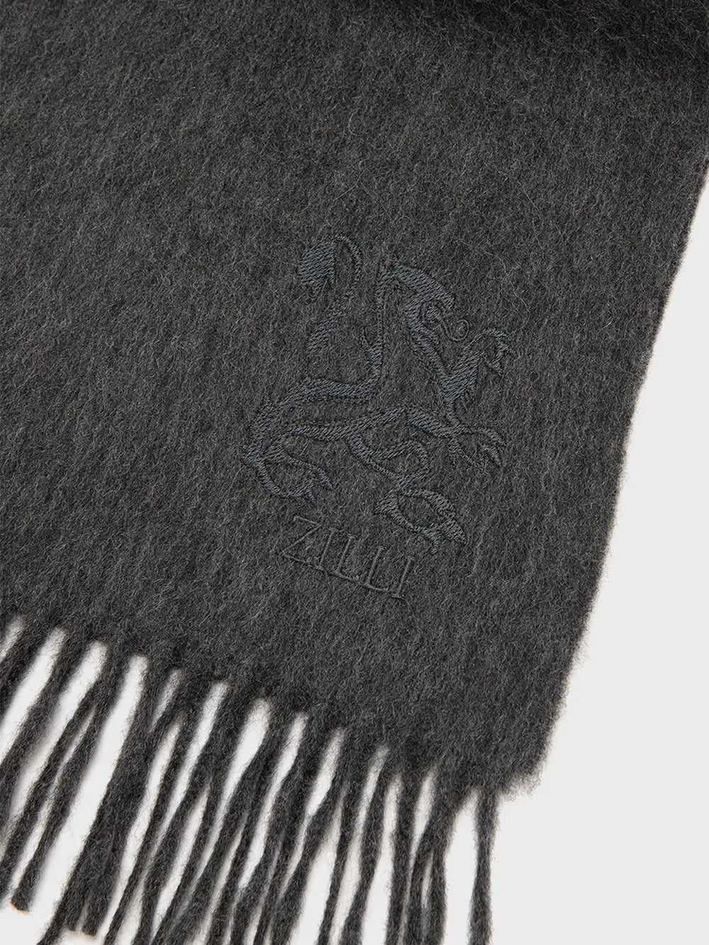Fringed Scarf with Lion Embroidery