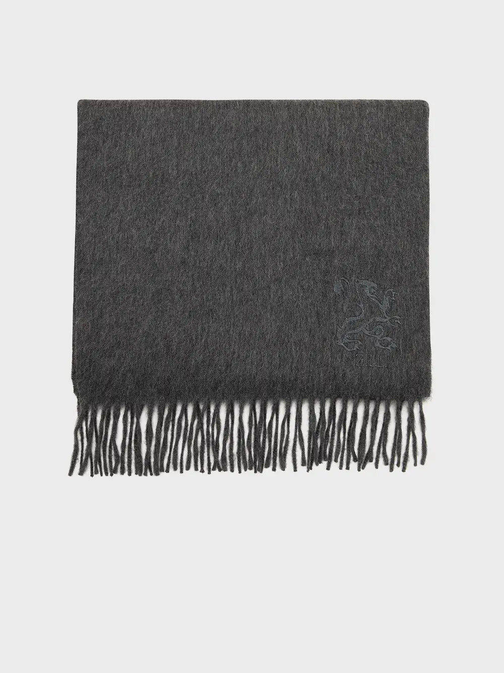 Fringed Scarf with Lion Embroidery