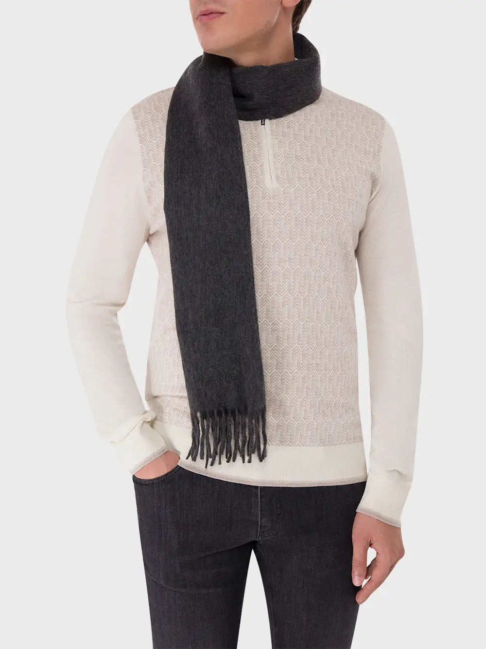 Fringed Scarf with Lion Embroidery