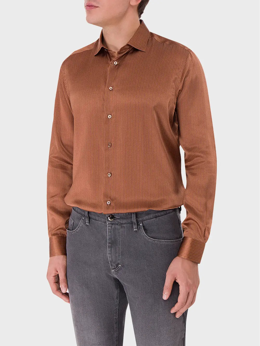 Elegant Long-Sleeve Silk Shirt with Braided Pattern