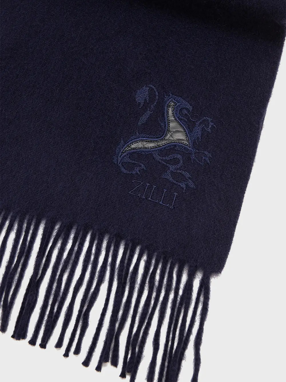 Fringed Scarf with Lion Embroidery