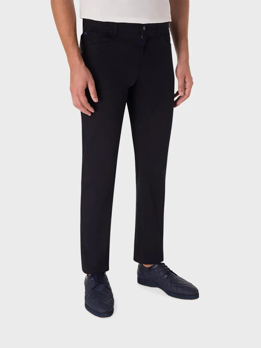 Regular Fit Jeans in Stretch Cotton with Suede Calfskin Patch