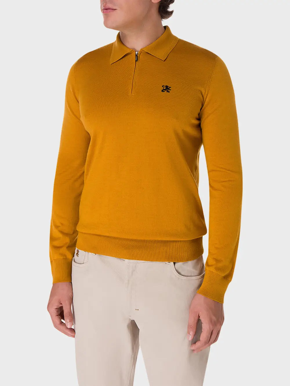 Polo Shirt in Wool, Silk, and Cashmere Knit with Micro Griffon Embroidery