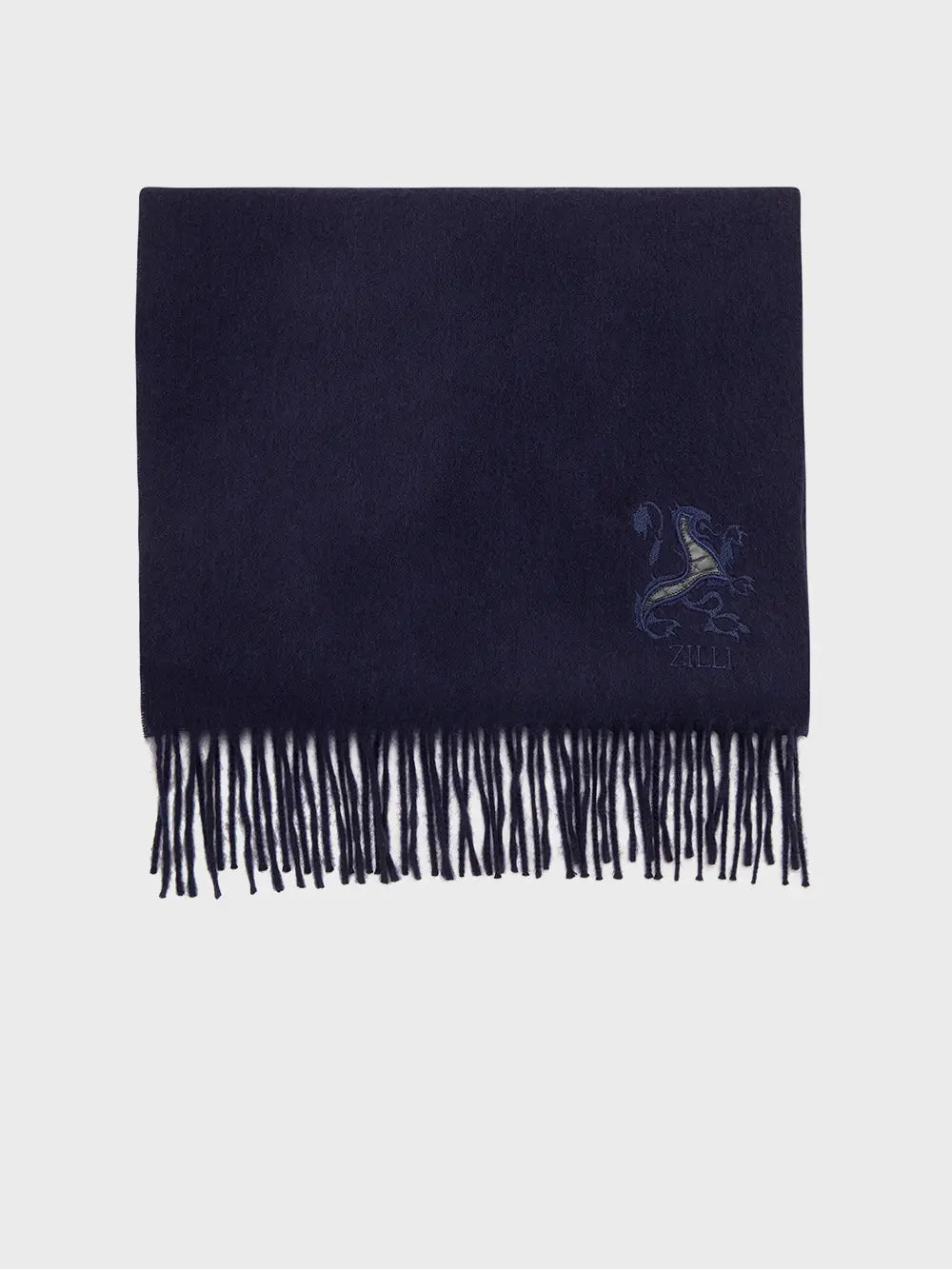 Fringed Scarf with Lion Embroidery