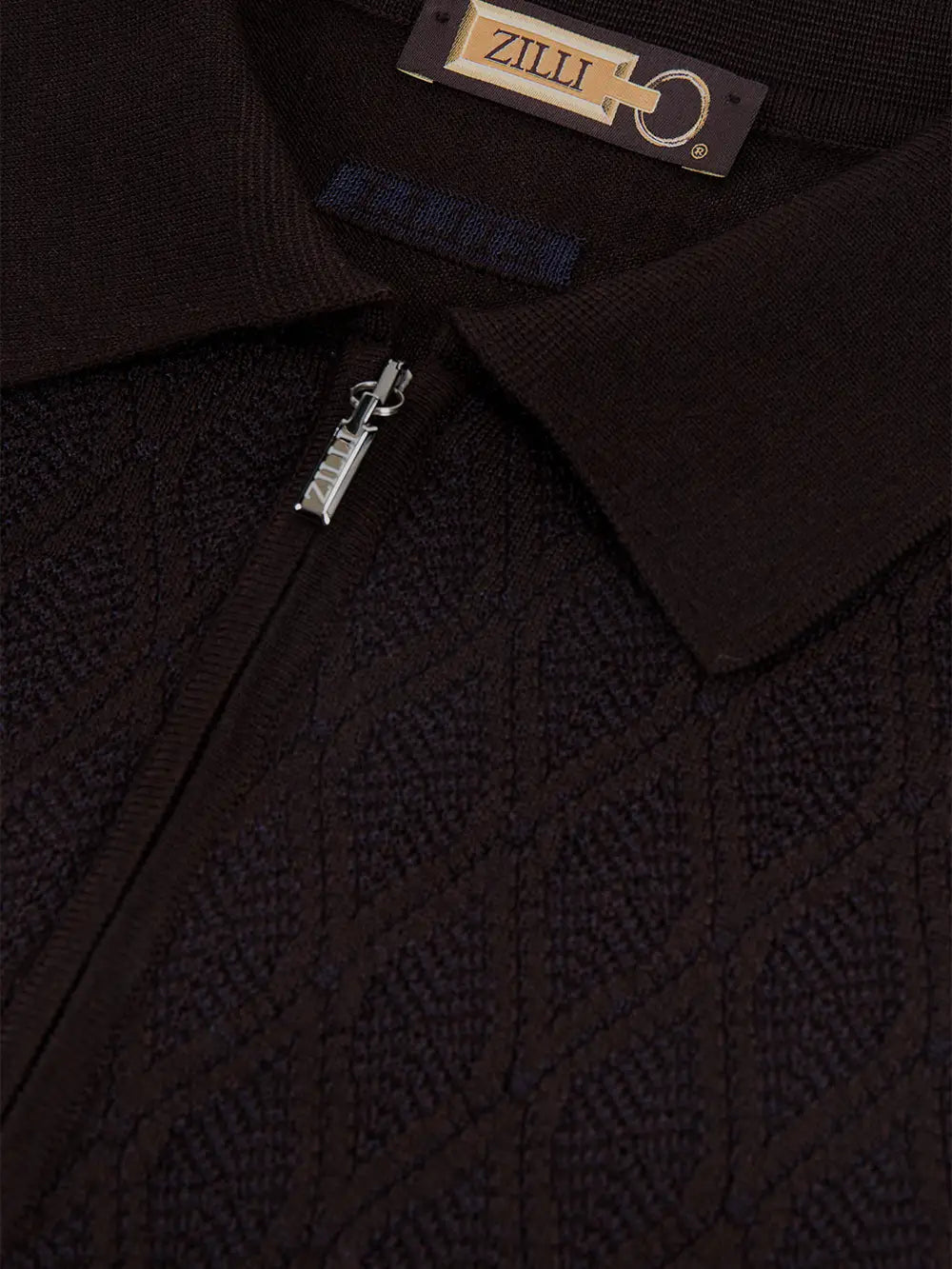 Zipped Polo with Micro Lozenges Pattern