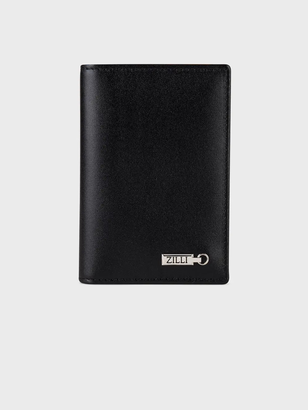Calfskin Folding Card Holder with Silver Ingot Metal Piece