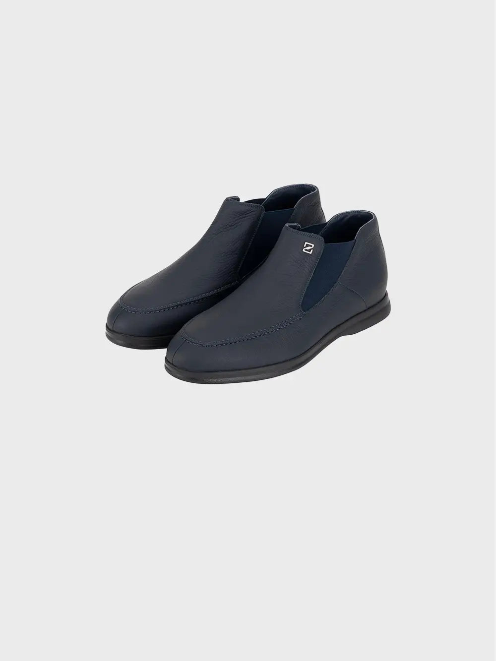 Navy Ankle Leather Boots