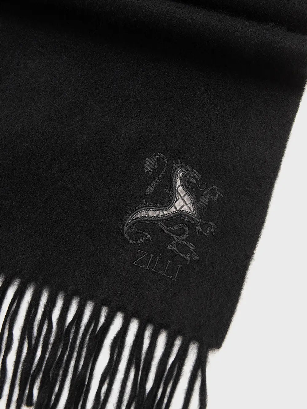 Fringed Scarf with Lion Embroidery