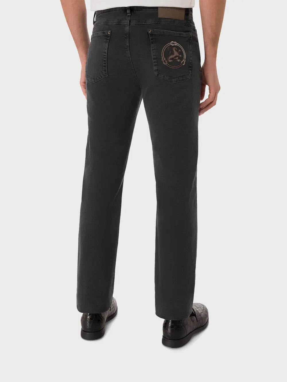 Jeans with Lion Circle Embroidery