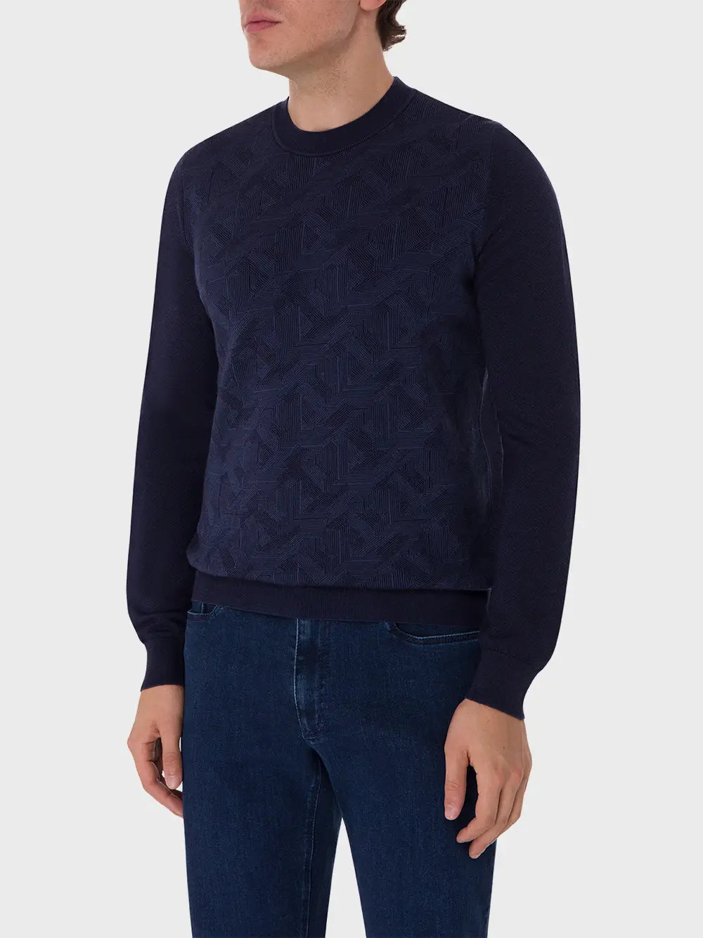 Round Neck Sweater with Jacquard Weave
