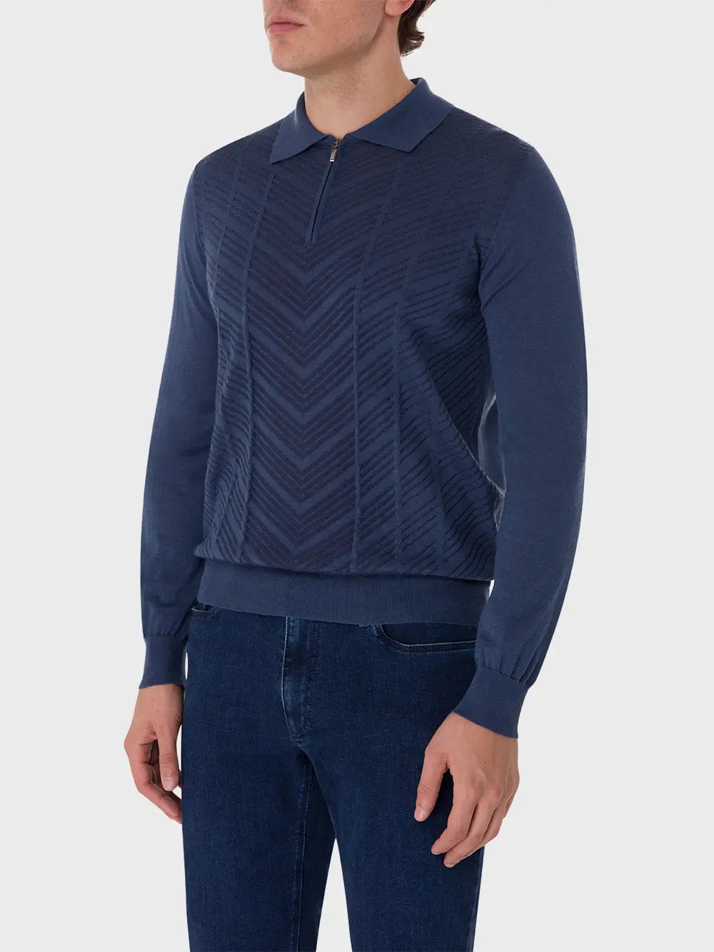Zipped Polo with Linear Pattern
