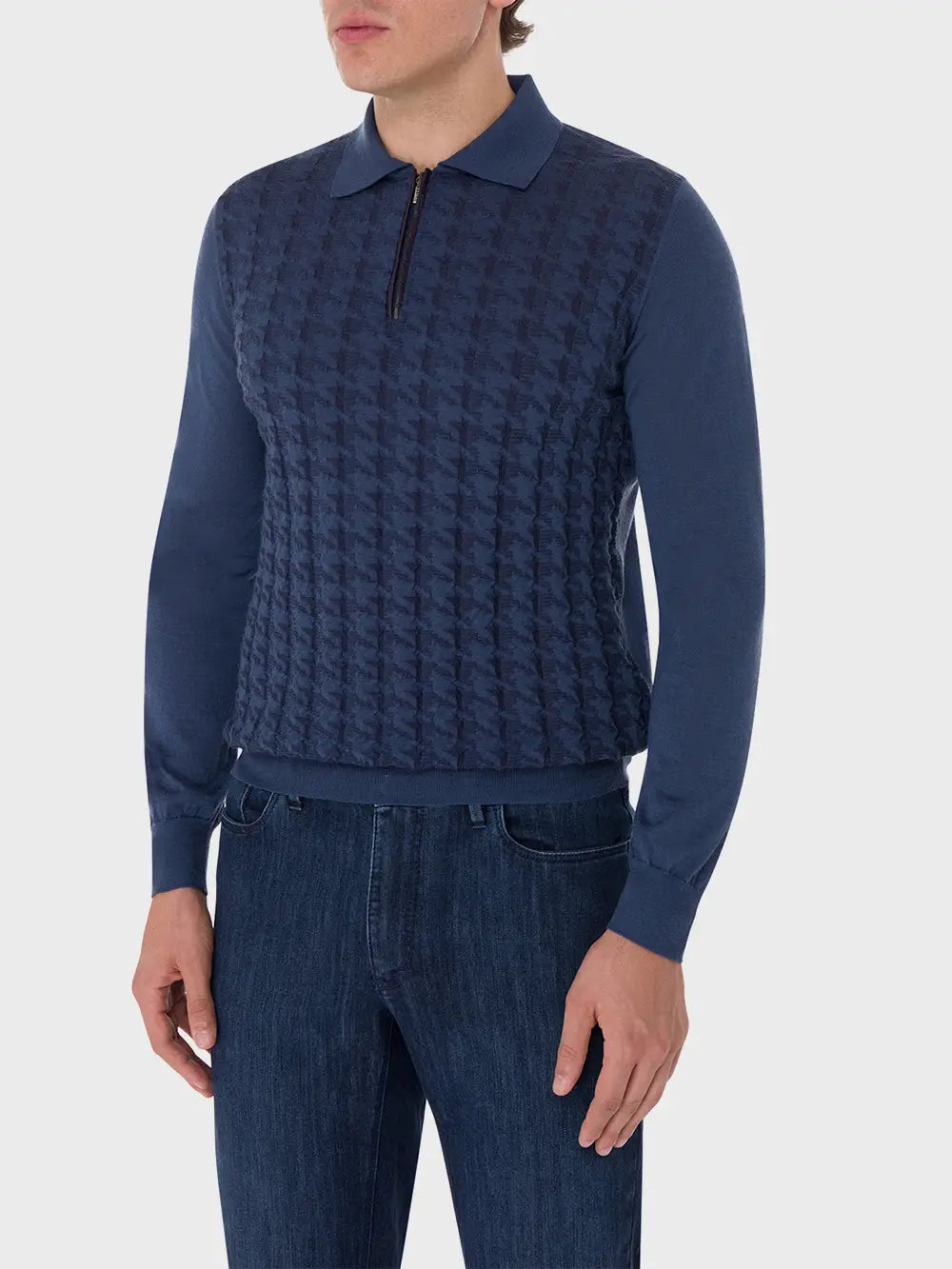 Long Sleeve Zipped Polo with Crocodile Details