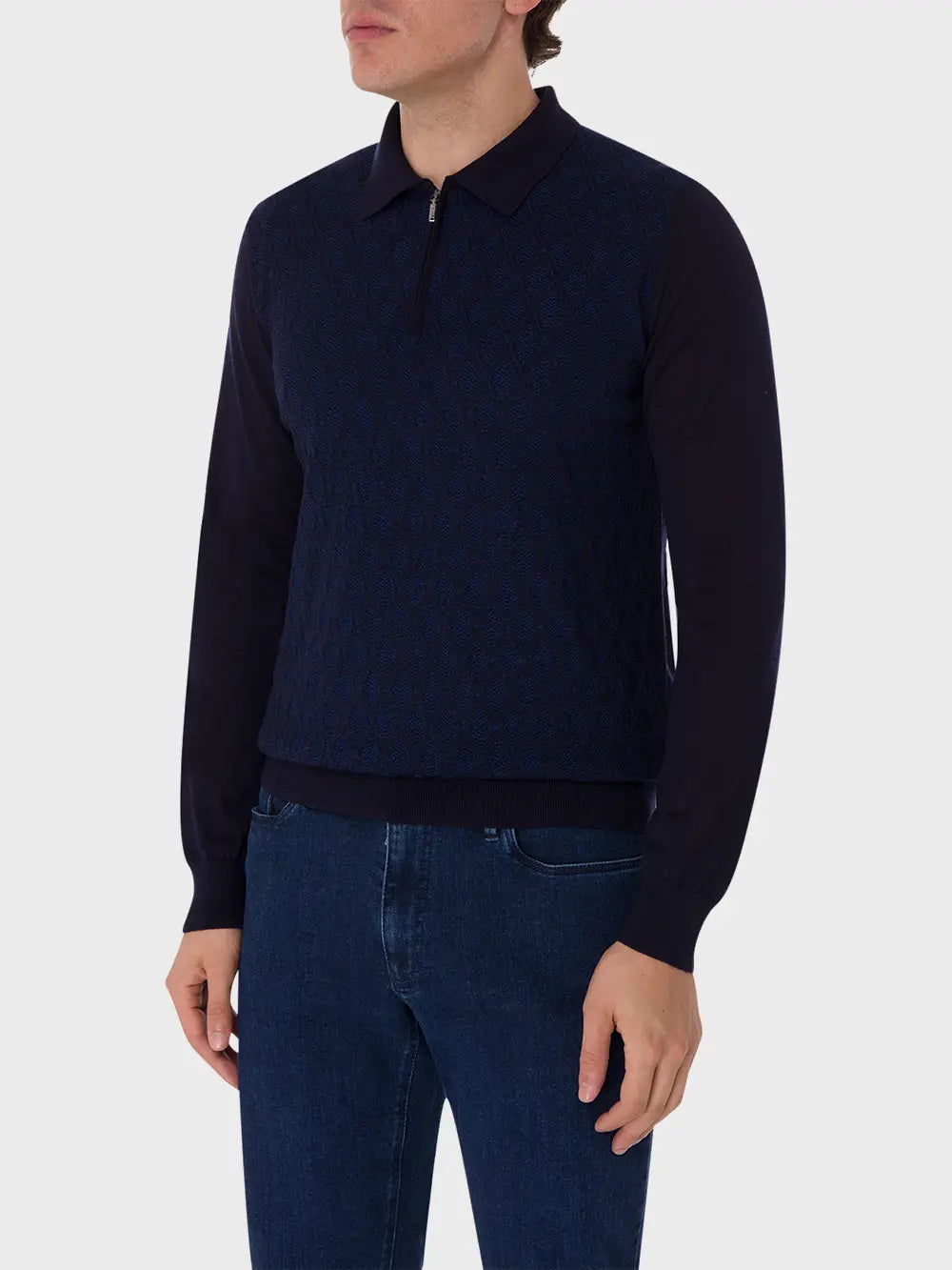 Zipped Polo with Micro Lozenges Pattern