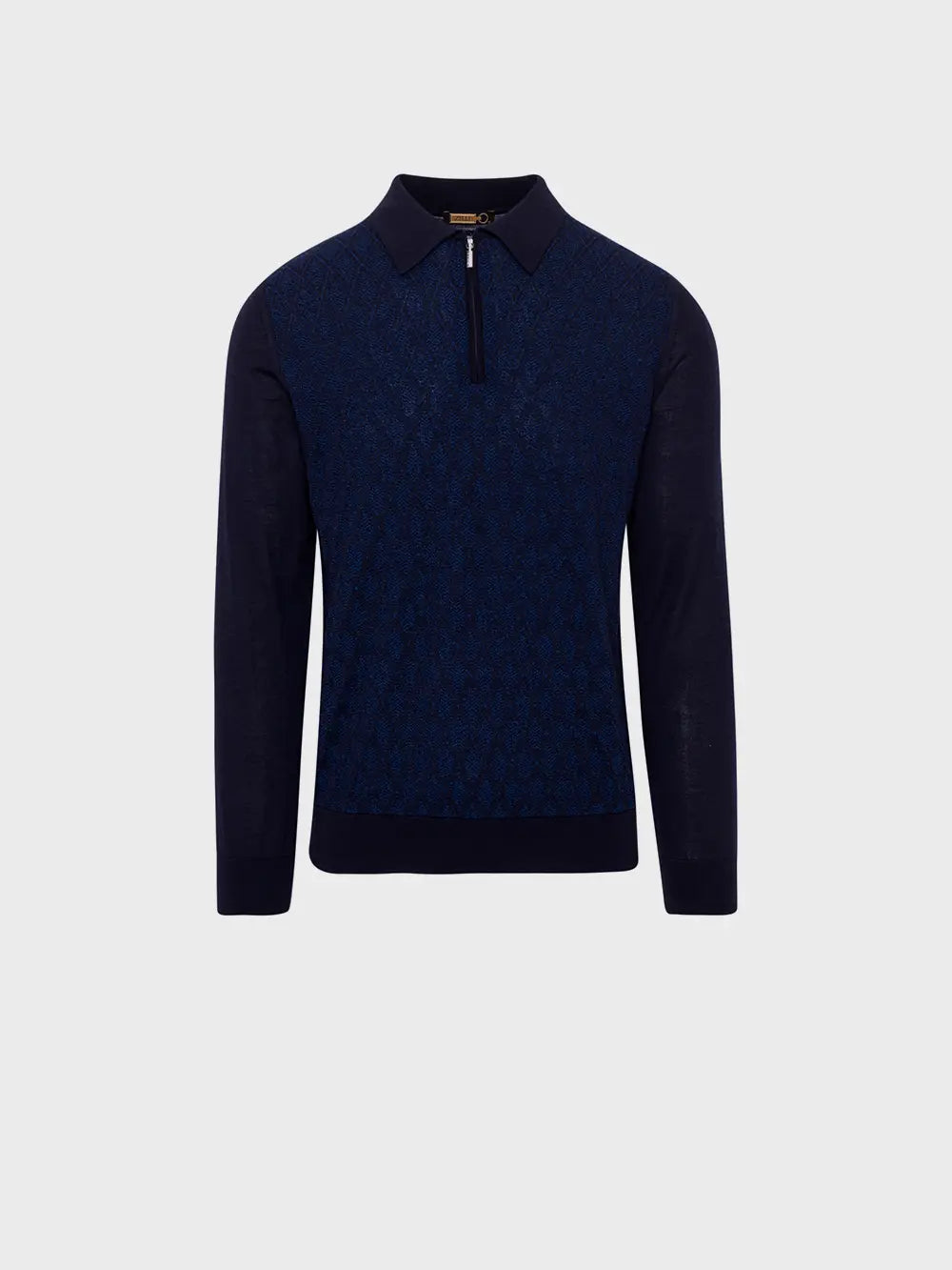 Zipped Polo with Micro Lozenges Pattern