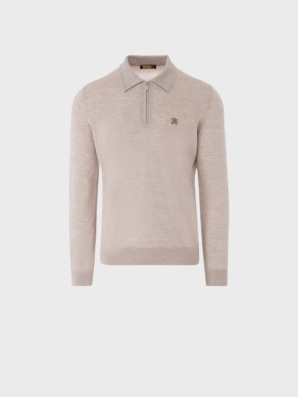 Polo Shirt in Wool, Silk, and Cashmere Knit with Micro Griffon Embroidery