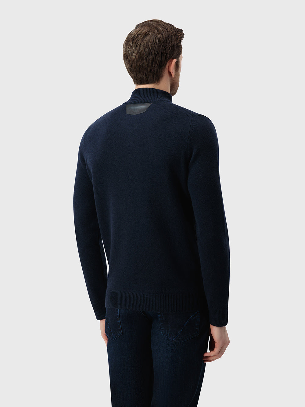 100% Lambswool Fitted Half-Zip Sweater - Dark Navy