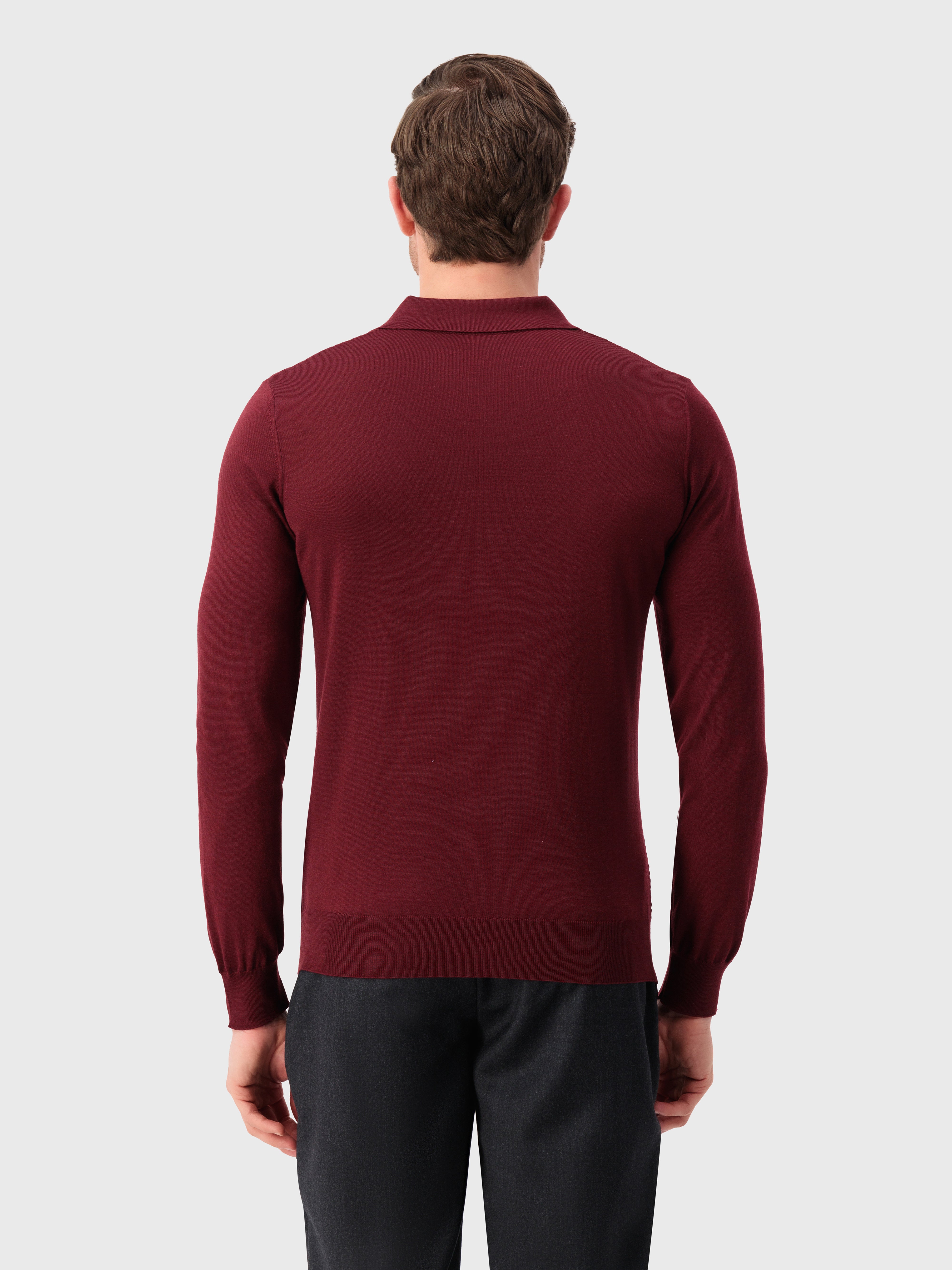 Zipped Knitwear Polo in Cashmere and Silk Bordeaux