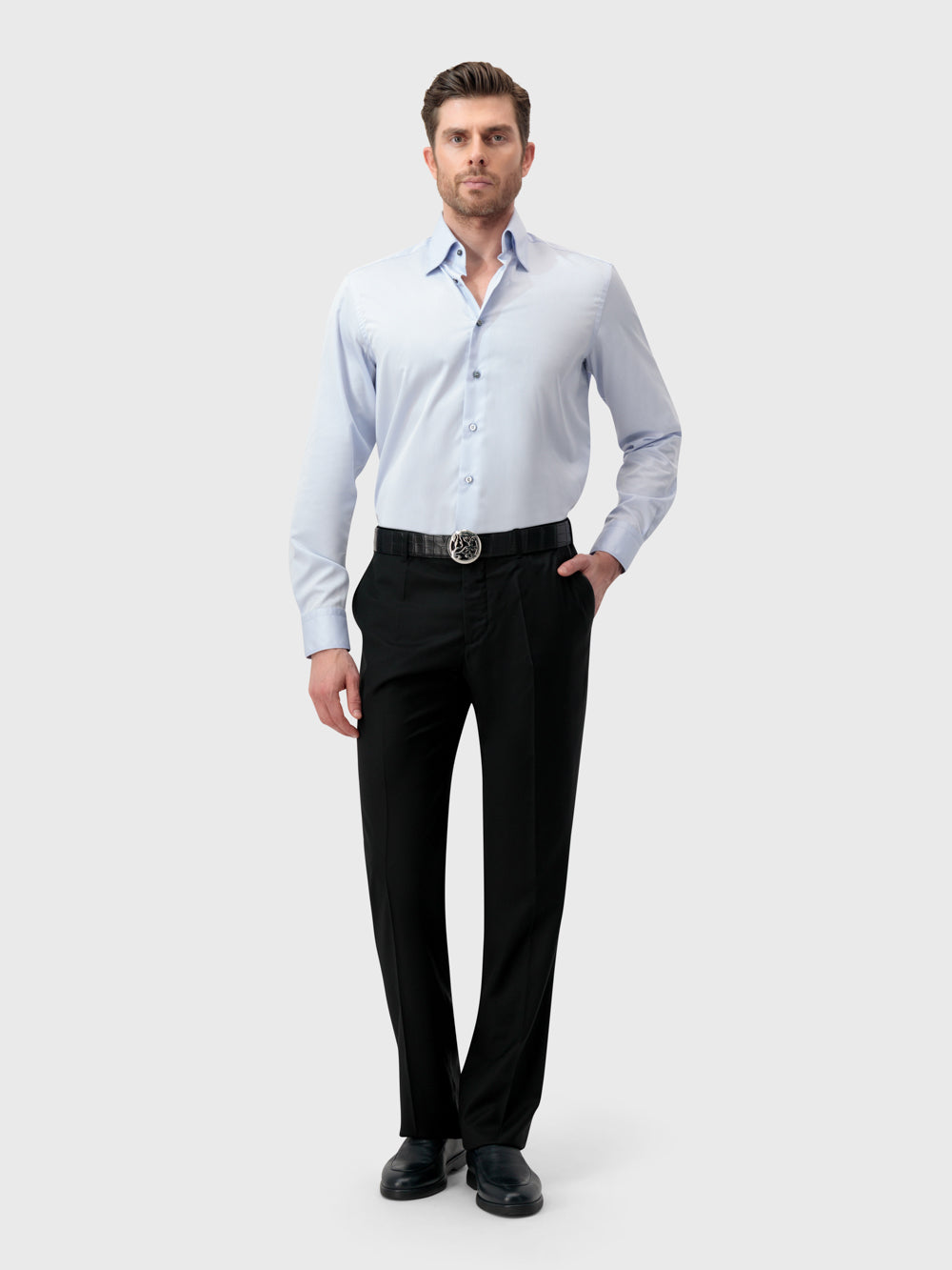 Triple-Stitched Collar Easy Iron Formal Shirt - Blue