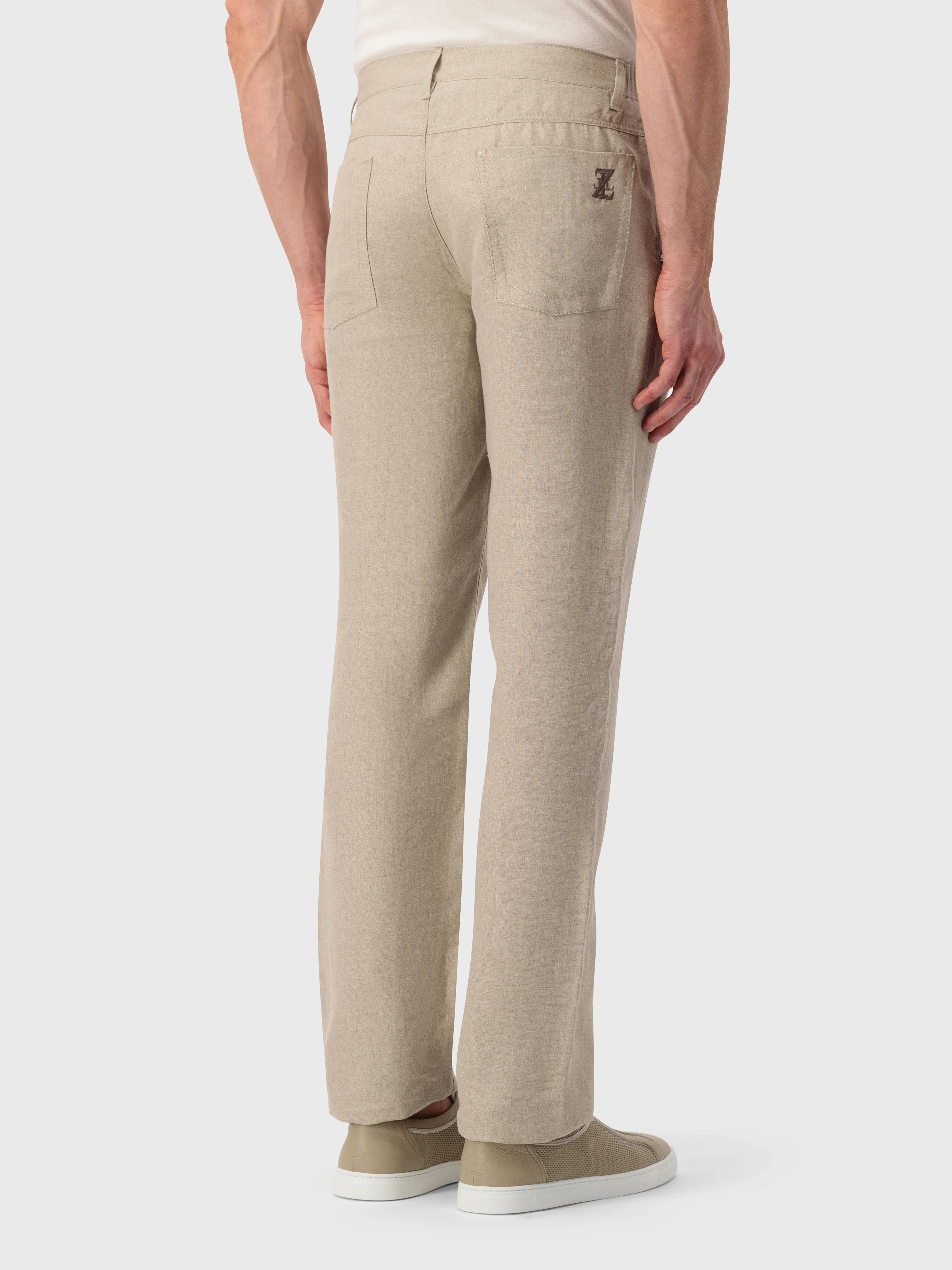 Slim Fit Linen Trousers - Beige