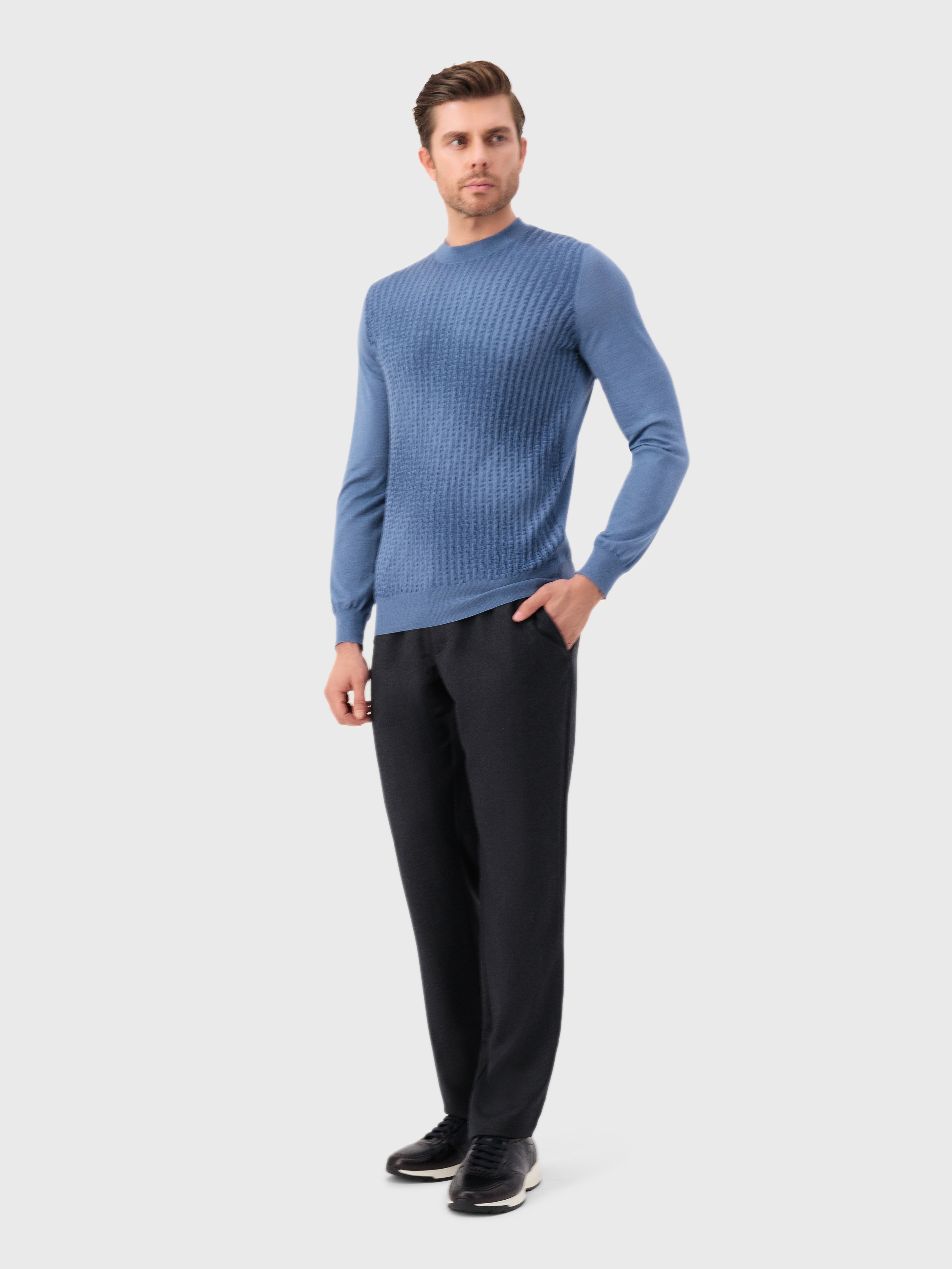 Cashmere and Silk Crew Neck Sweater Smoke Avio