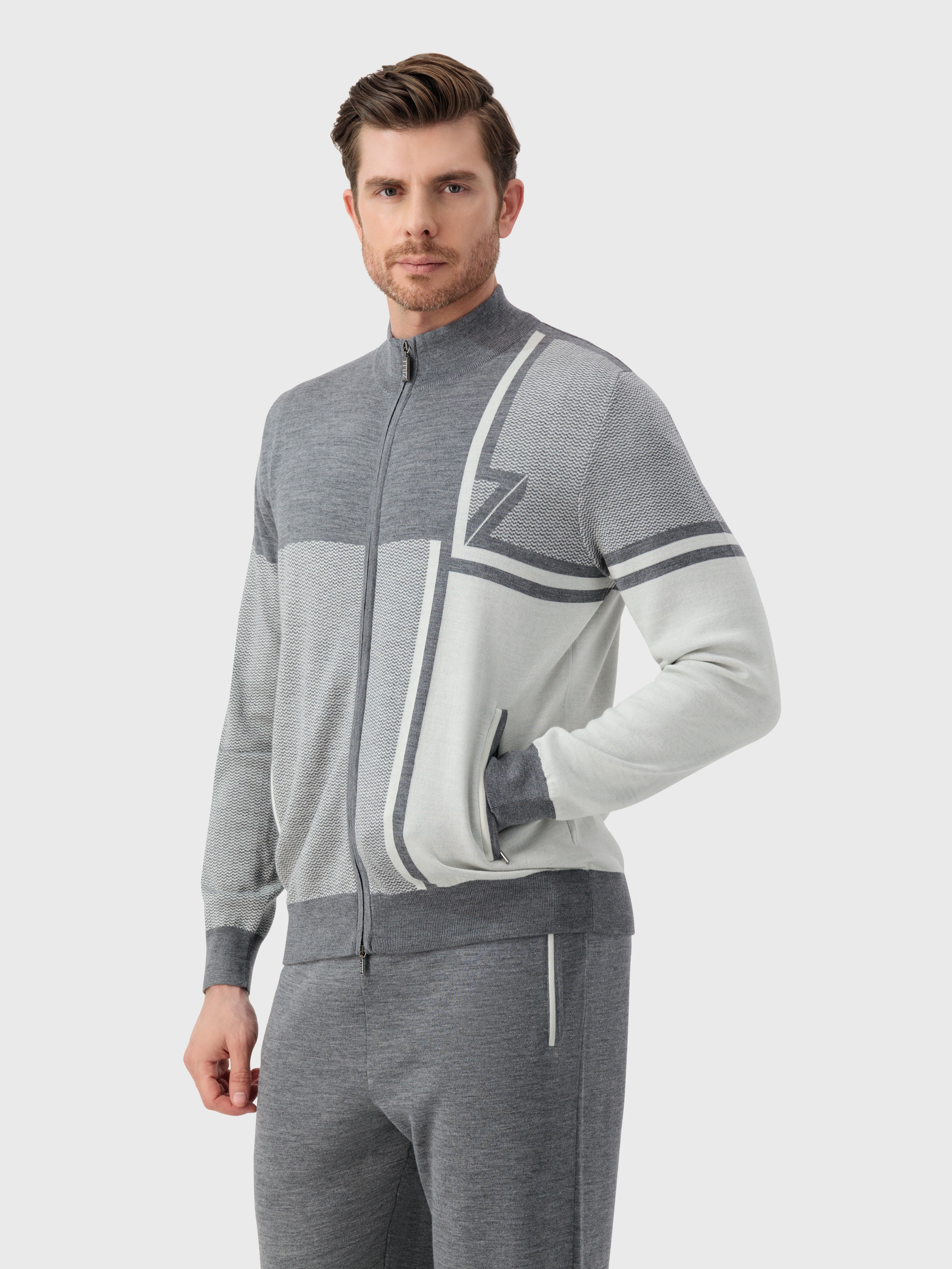 Jogging Suit with Geometric Pattern Light Charcoal