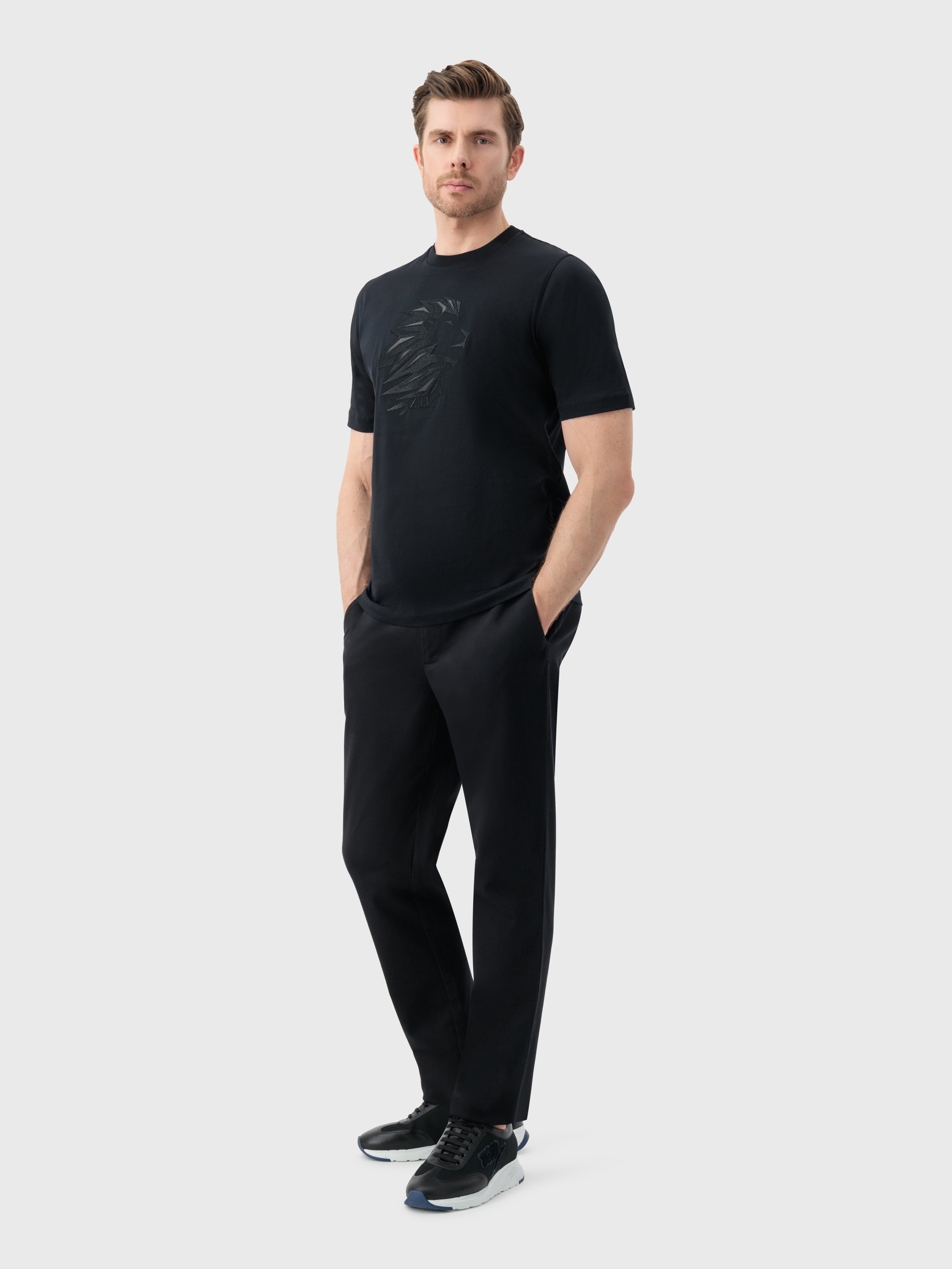 T-Shirt with Head of Lion Black