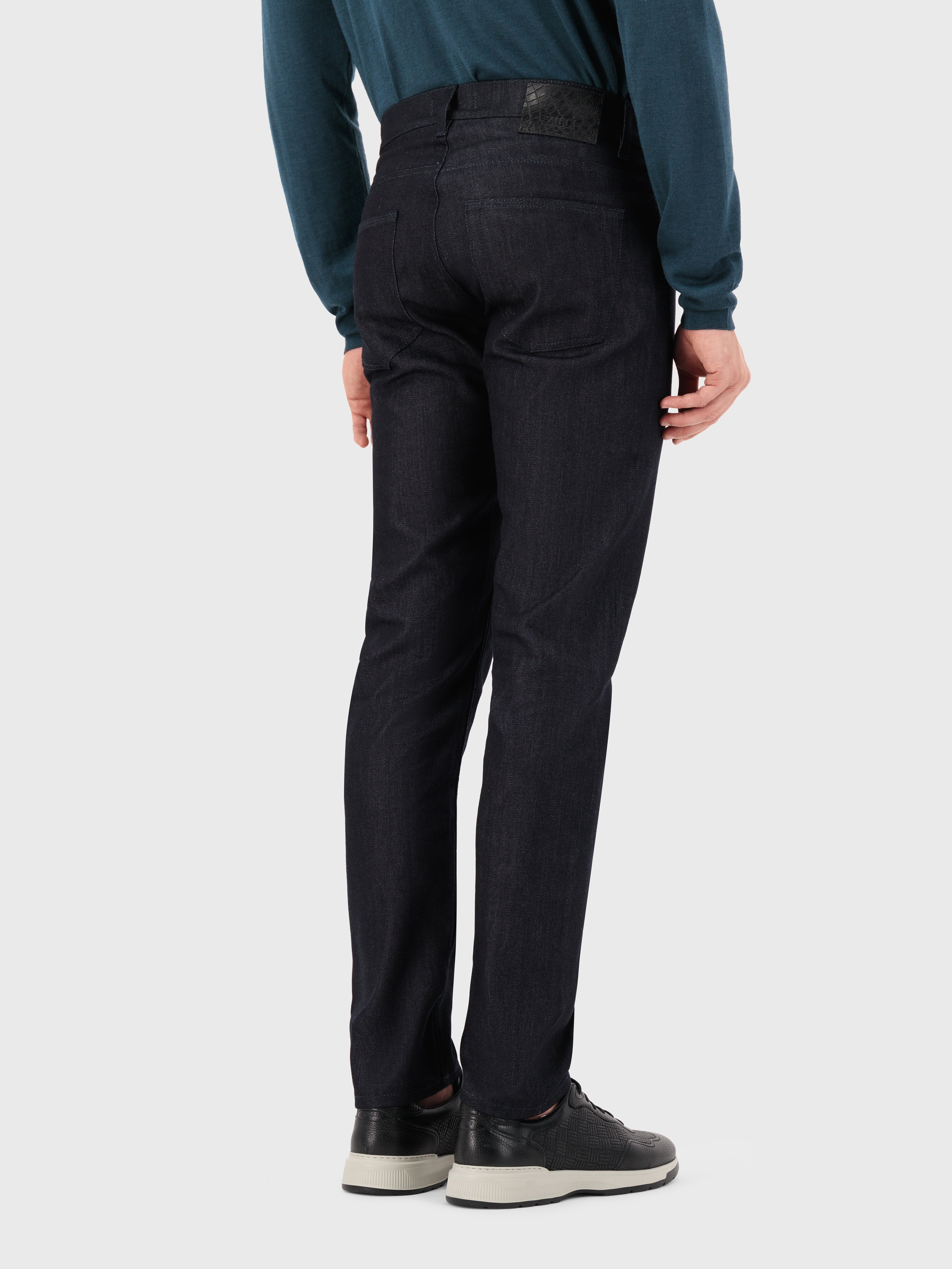 Jeans in Cotton and Wool Dark Navy