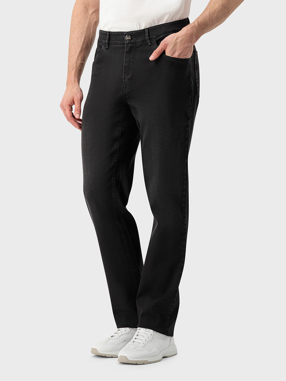 Regular Fit Crocodile-Detailed Denim Cotton Trousers - Black