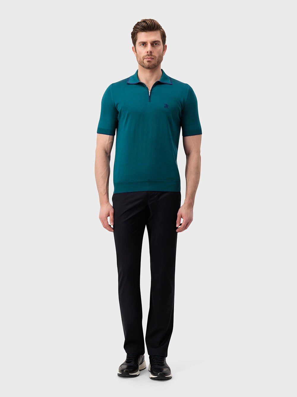"Lion Piquet" Silk and Cotton Knit Polo - Deep Malachite