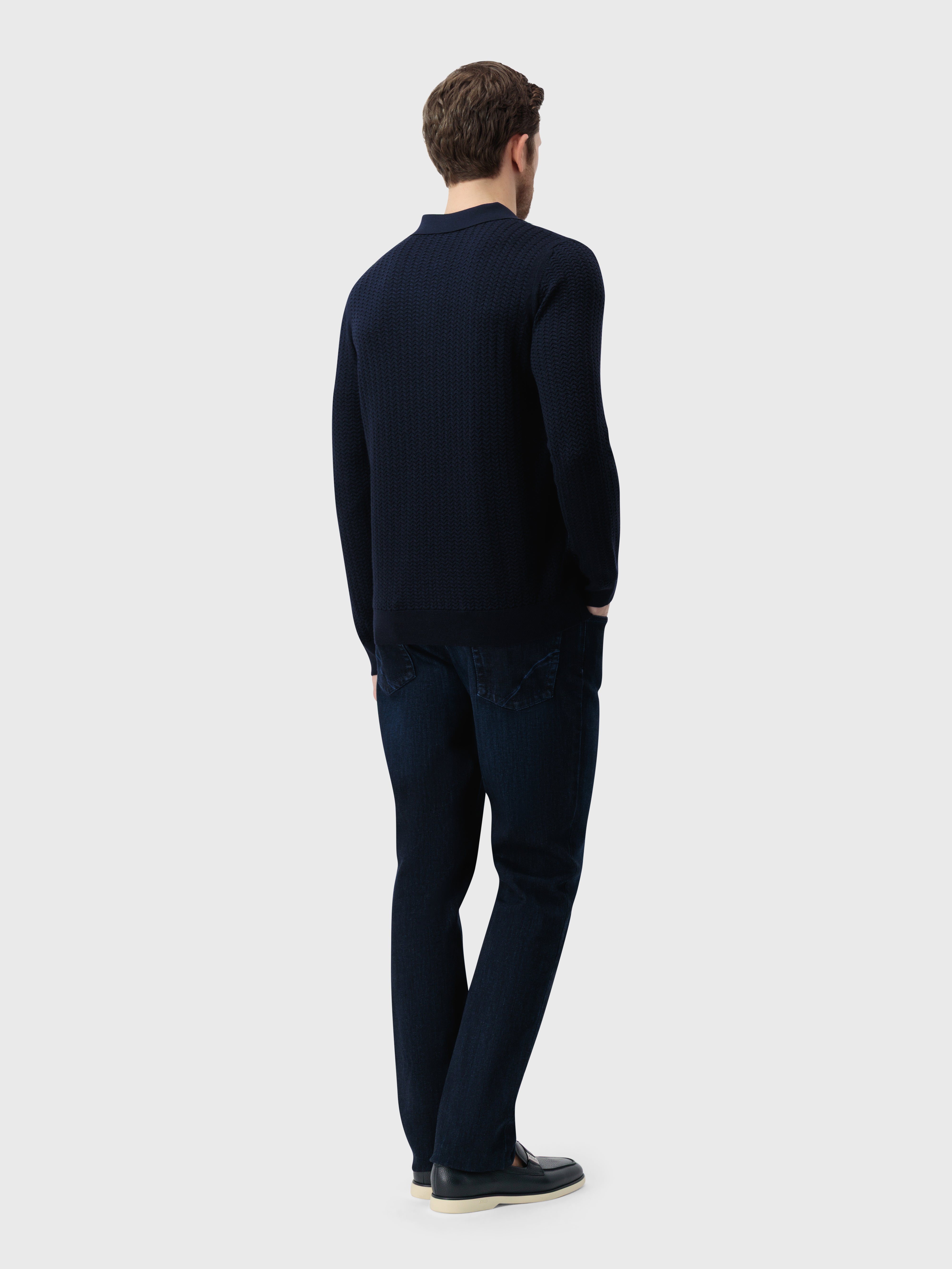 60% Wool 30% Silk 10% Cashmere Zip Polo - Dark Navy