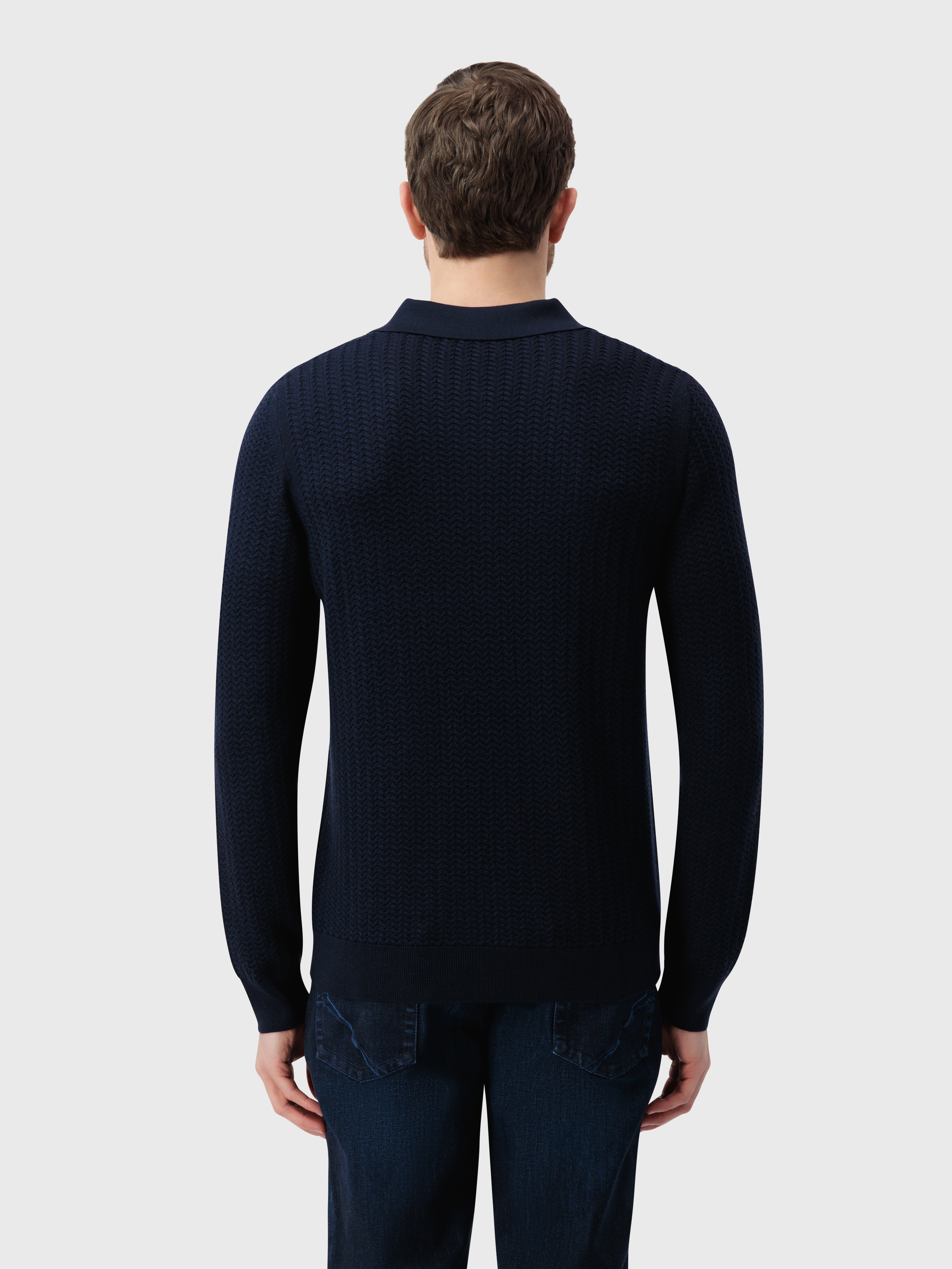 60% Wool 30% Silk 10% Cashmere Zip Polo - Dark Navy