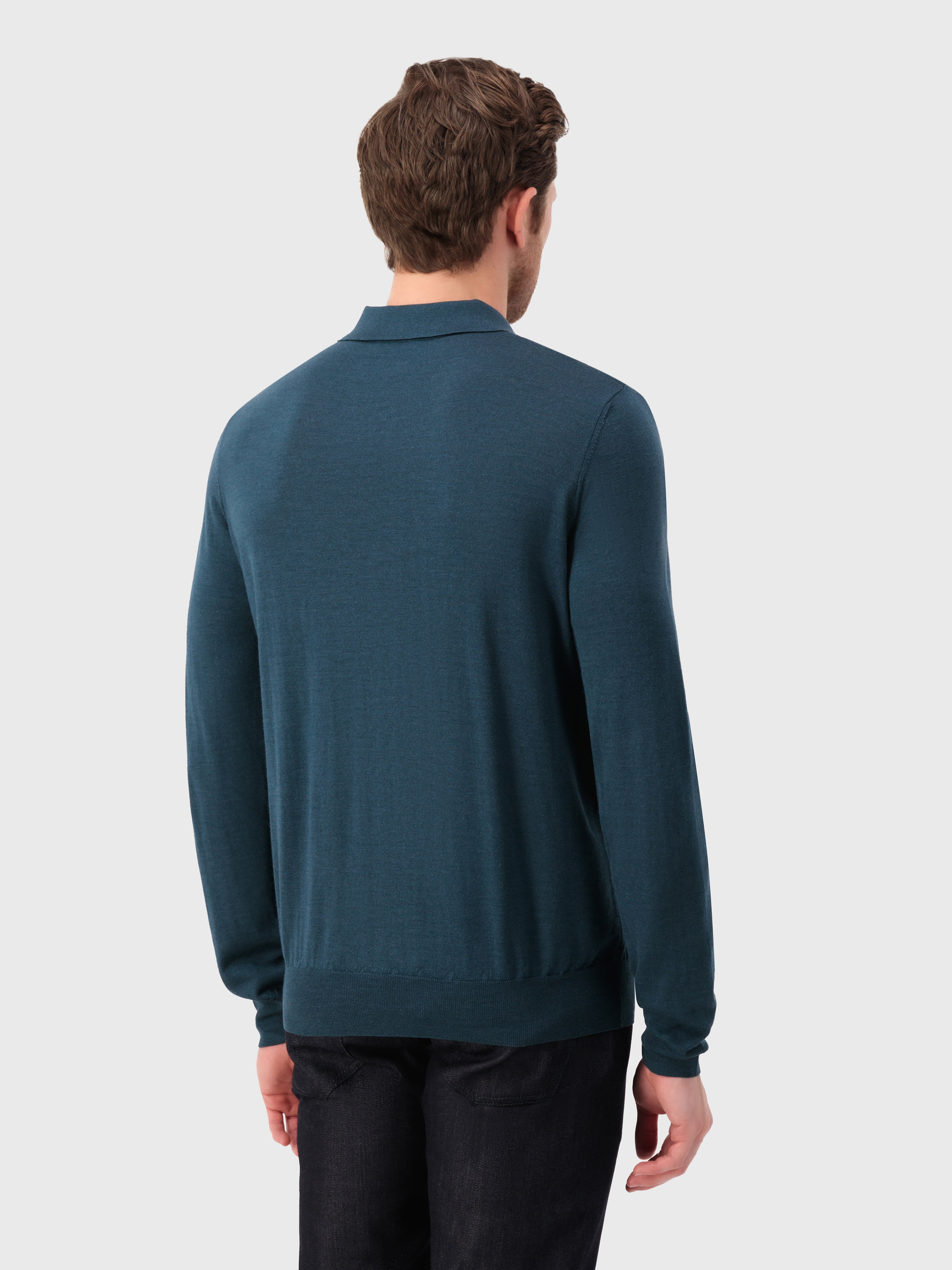Long Sleeve Polo Shirt with Rhombus Pattern Dark Green