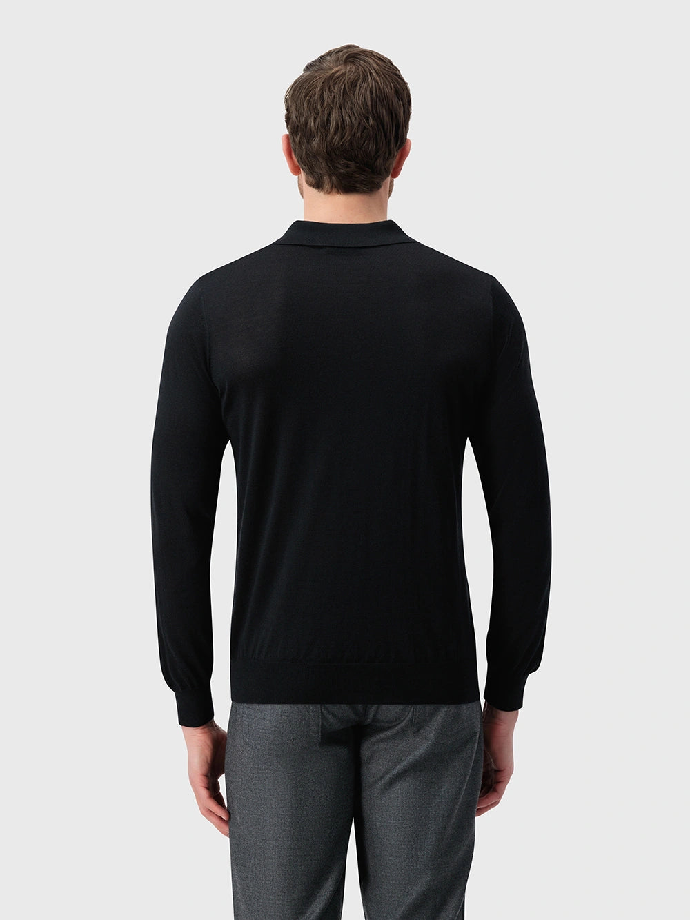 Jacquard Polo Half-Zip Knit with Crocodile Leather Trim – Black