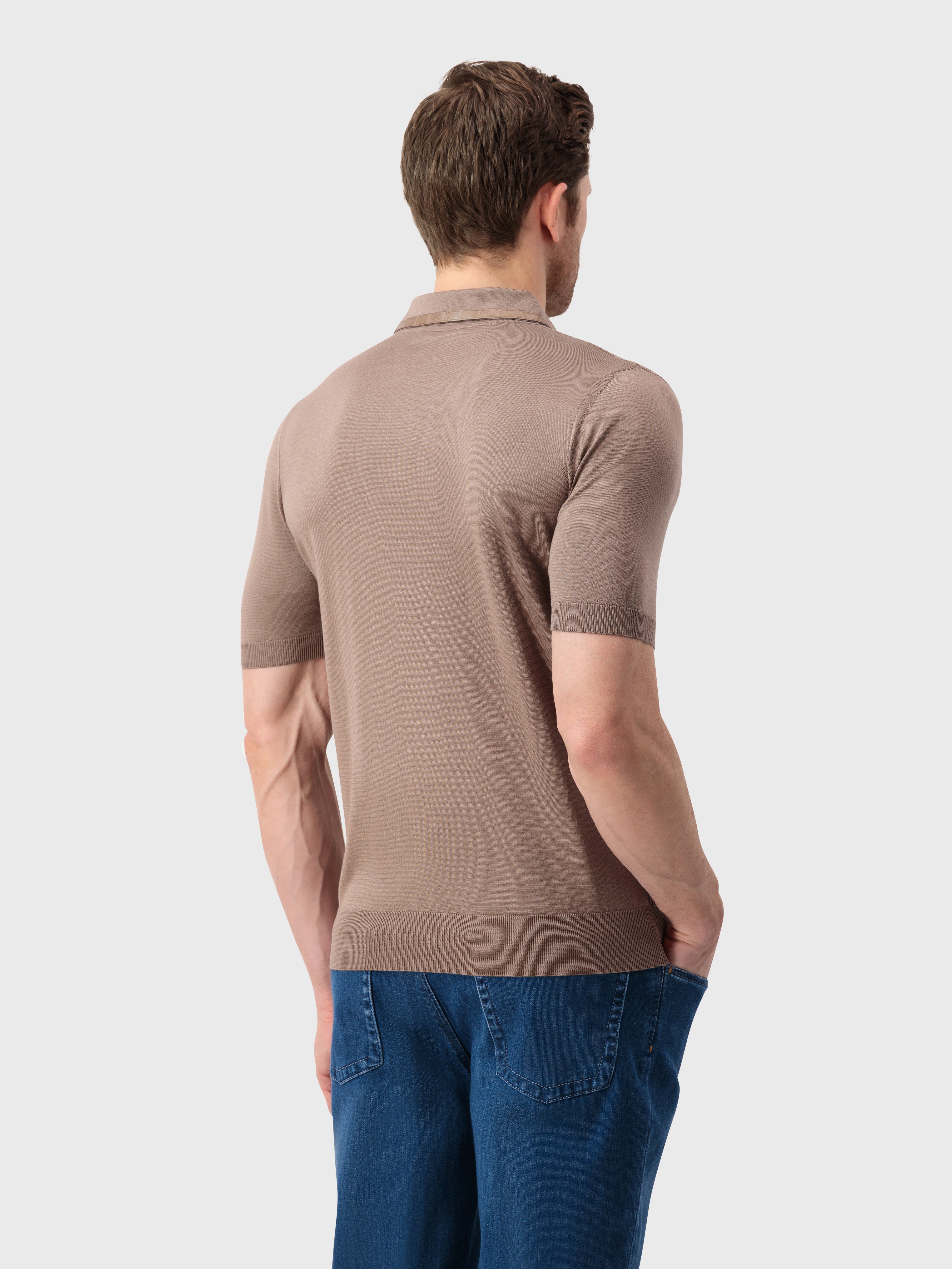 "Micro Lozenges" Crocodile-Detailed Silk Knit Polo - Pale Caramel