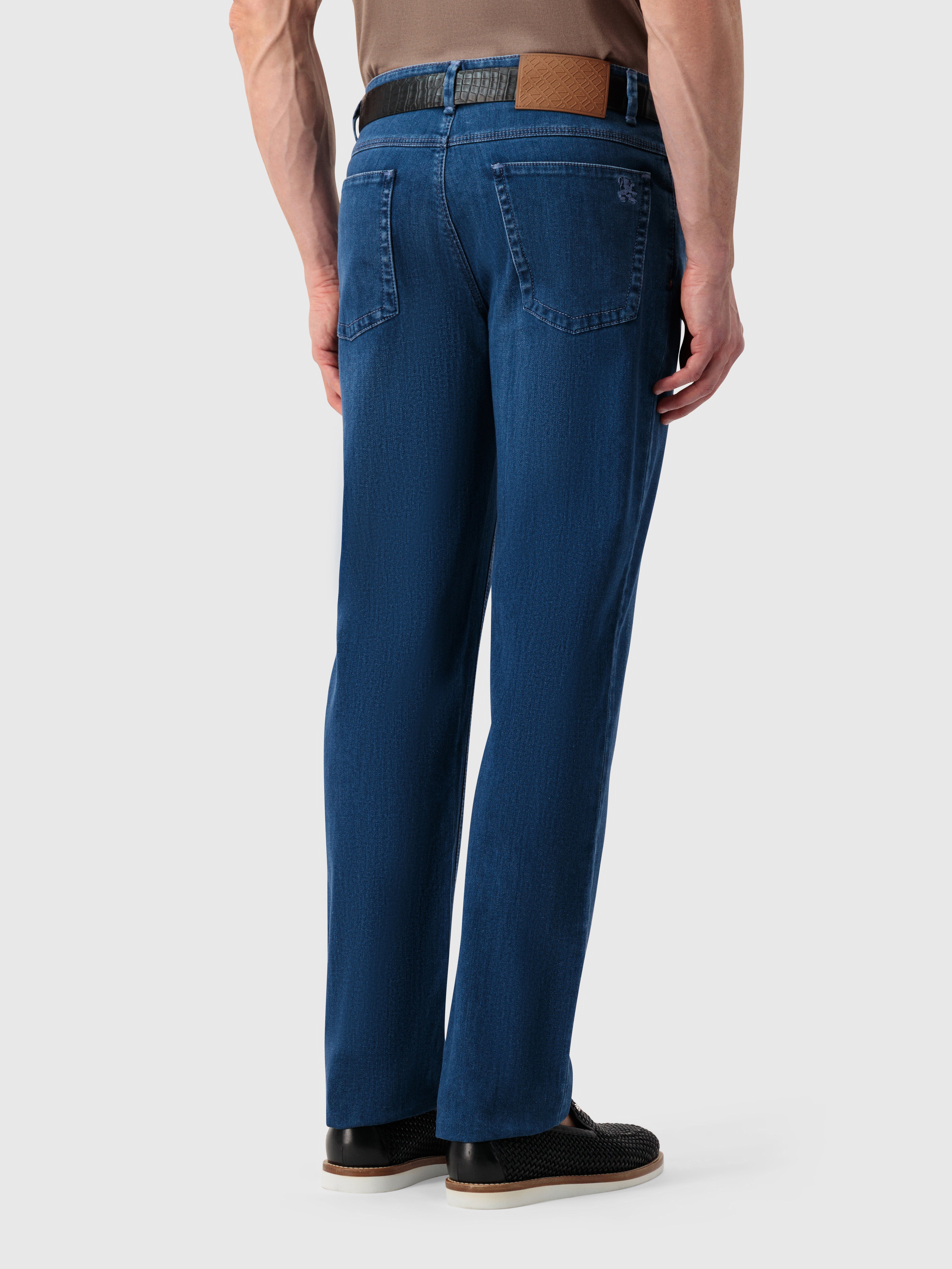 "Lion" Embroidery Denim Cotton Trousers - Blue Jeans
