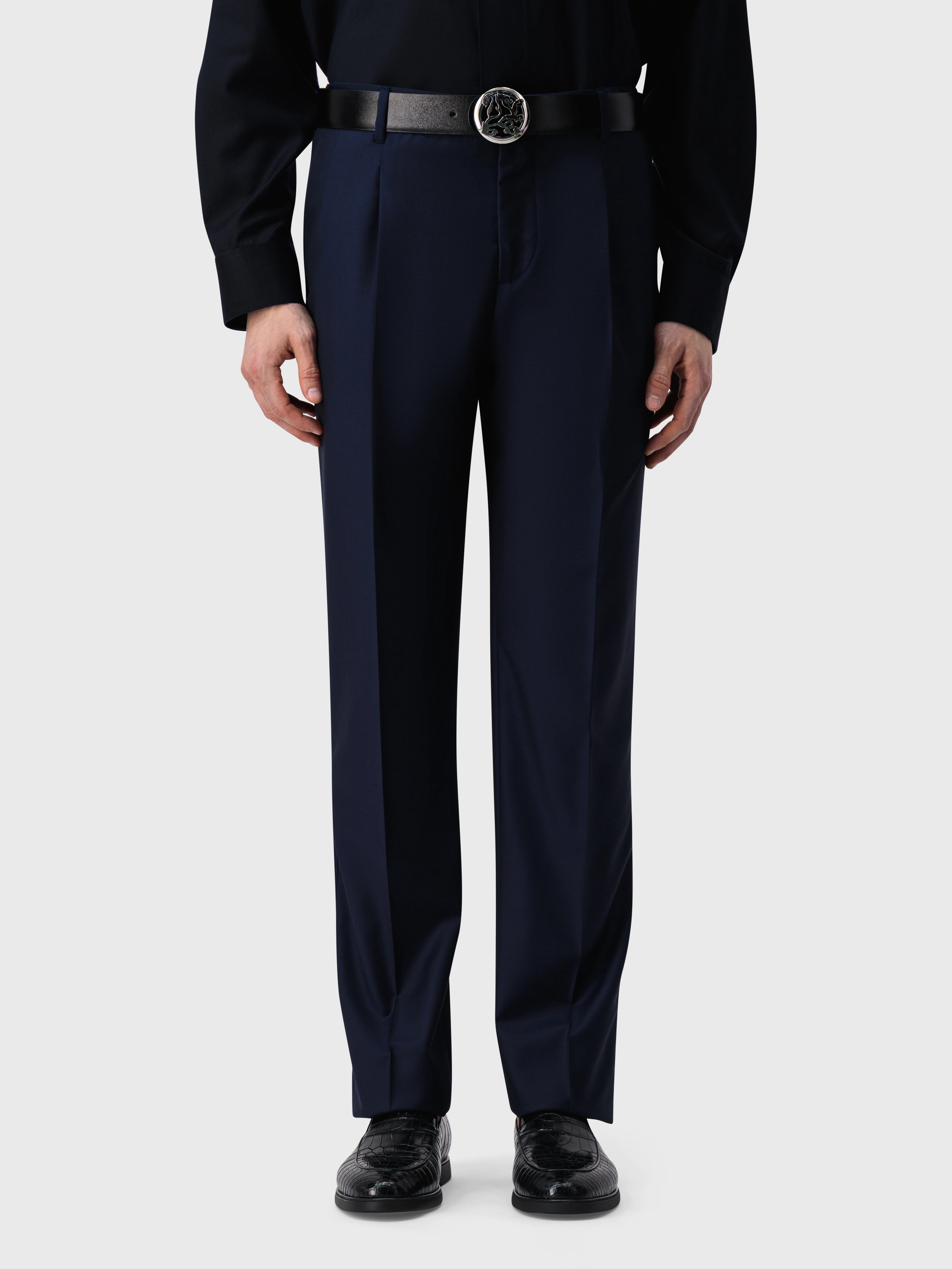 Palladium-Finish Lion Buckle Calfskin Belt - Black