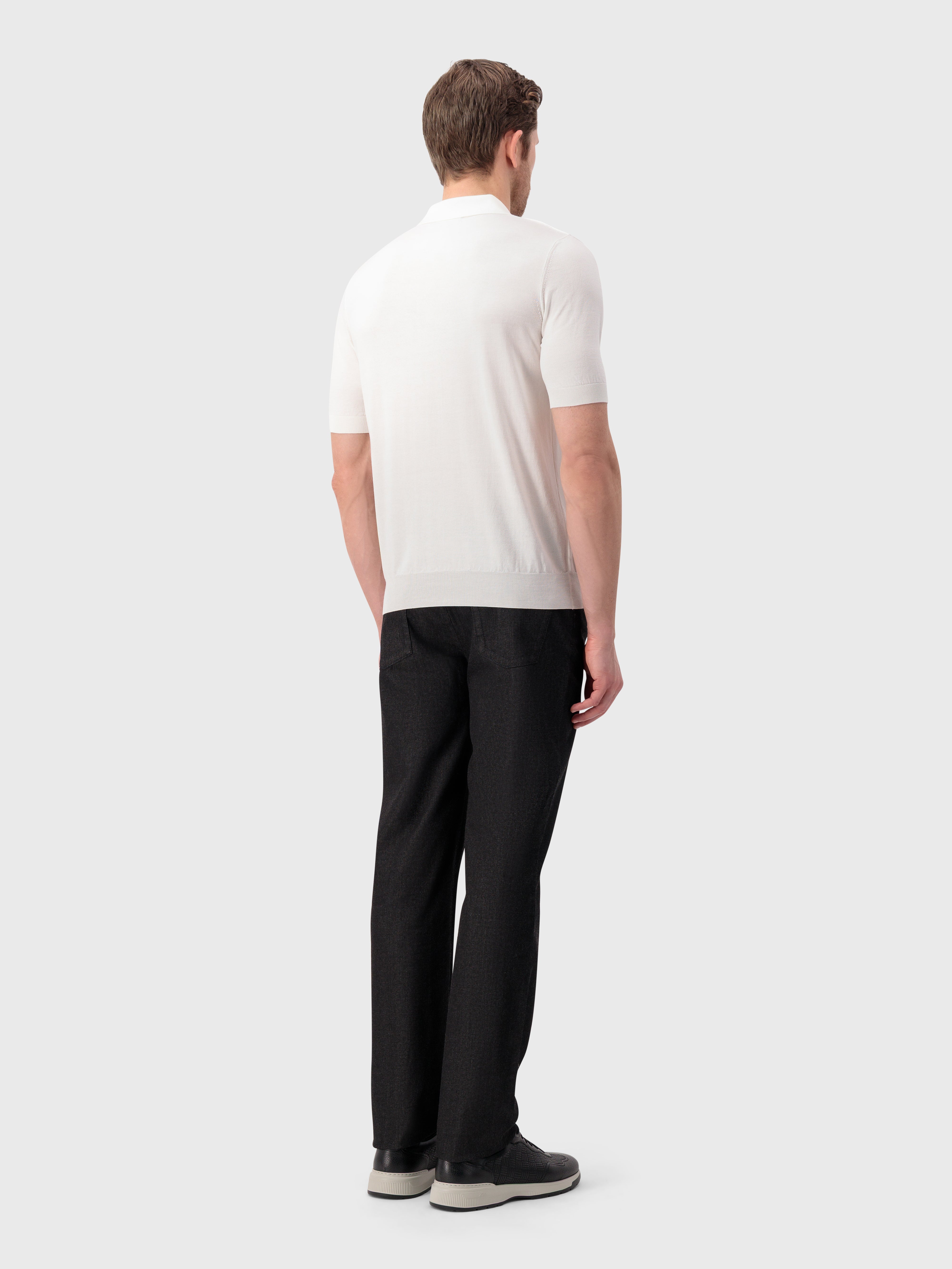 "Micro Lozenges" Silk Knit Polo - Natural White
