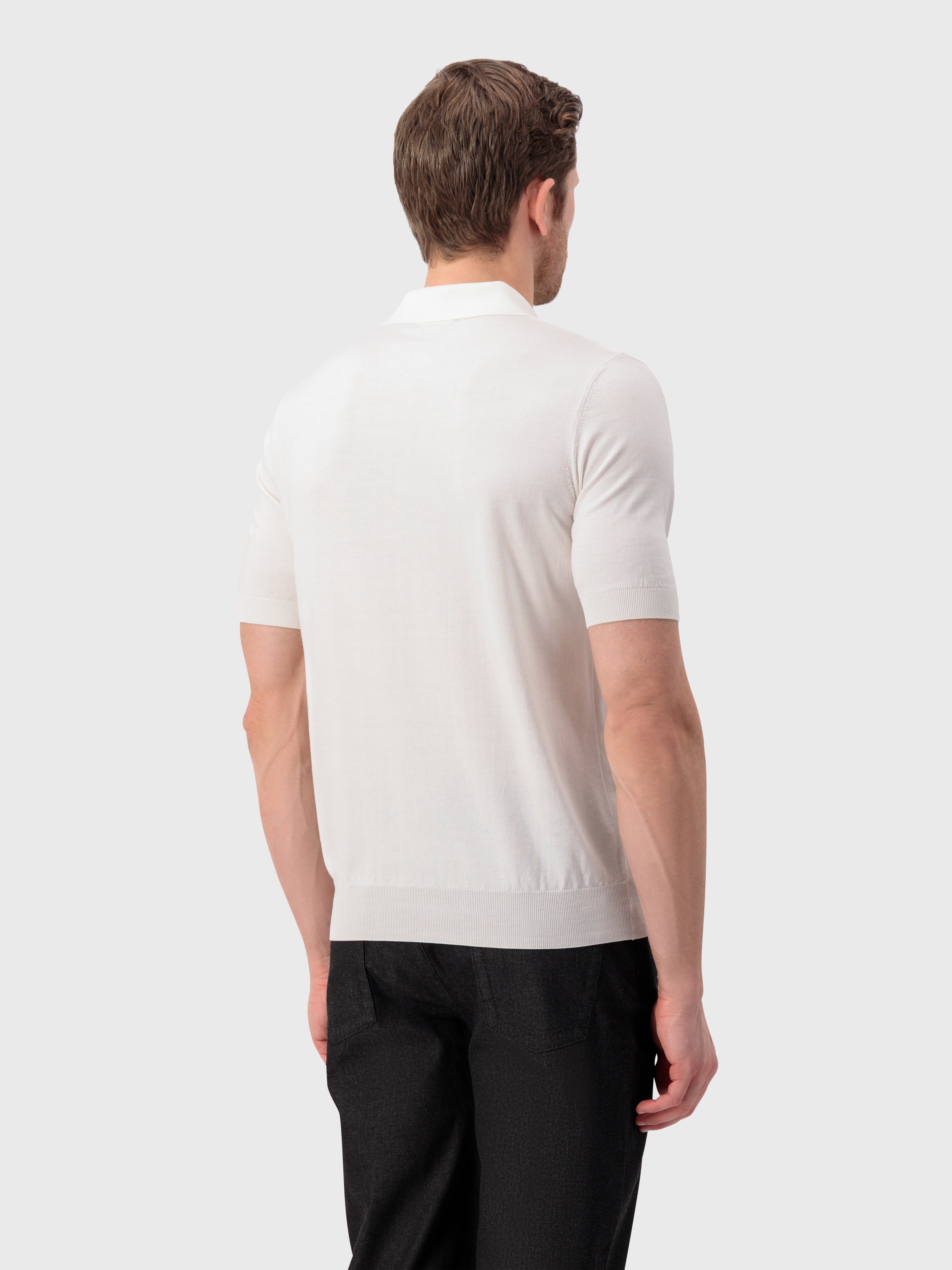 "Micro Lozenges" Silk Knit Polo - Natural White